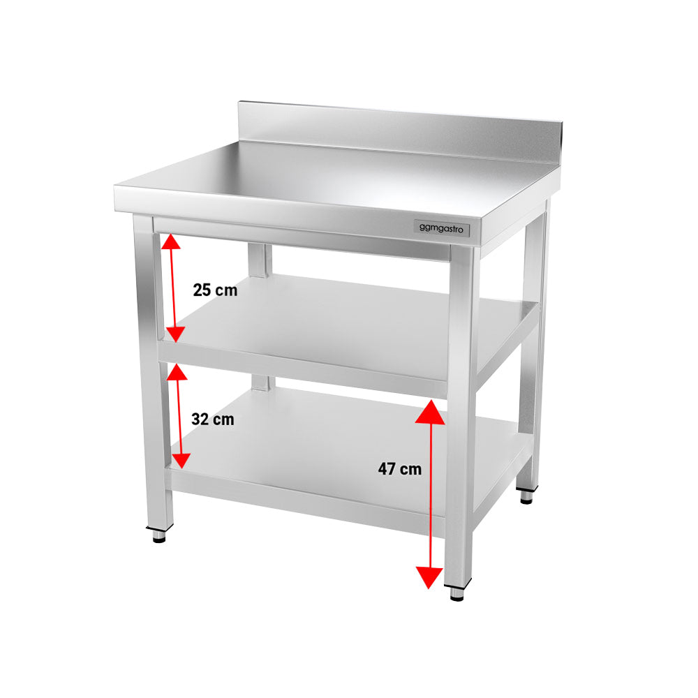 PREMIUM stainless steel work table - 0.7 m - with main shelf, intermediate shelf and stand