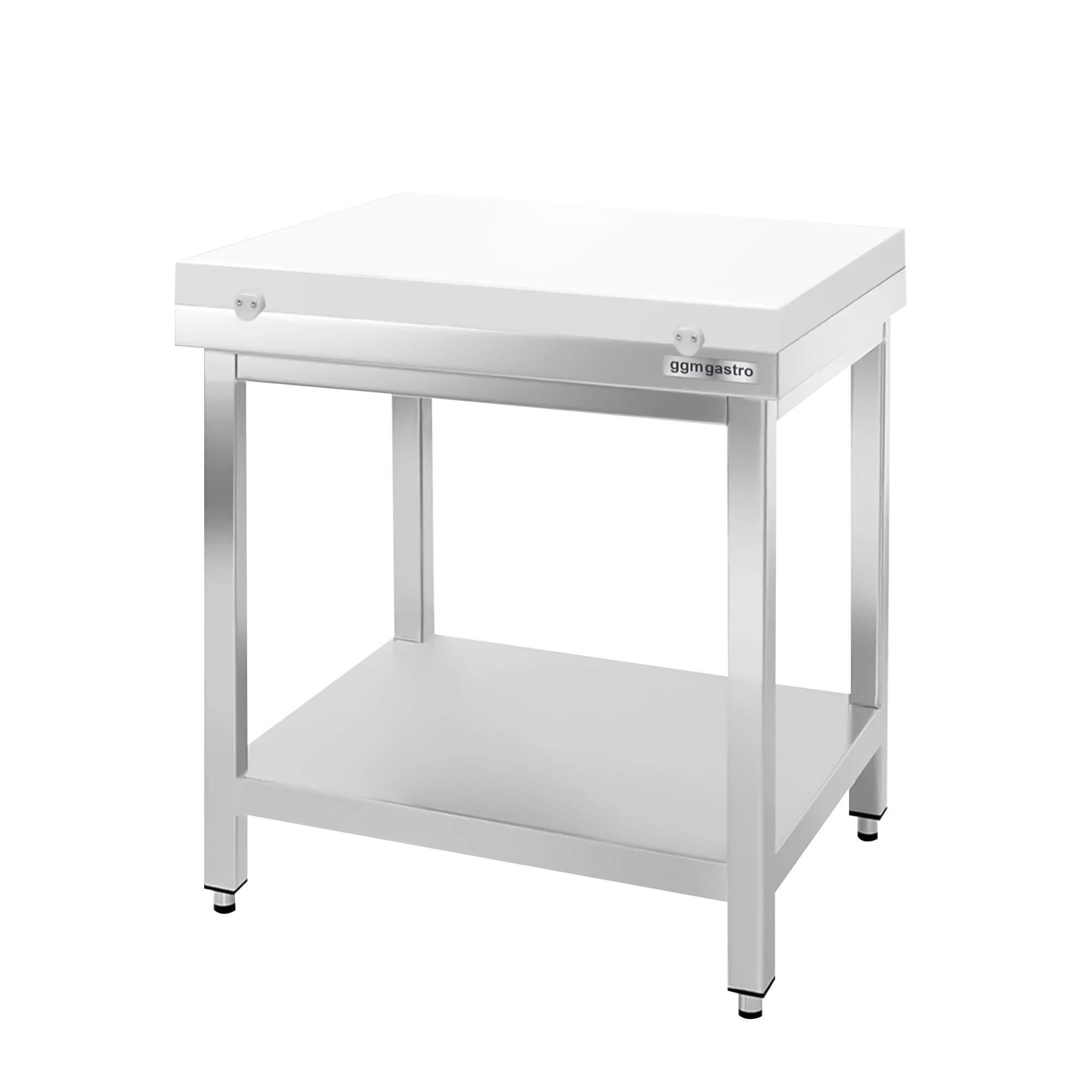 Work table in stainless steel PREMIUM - 0.7 m - with base - with cutting plate in white