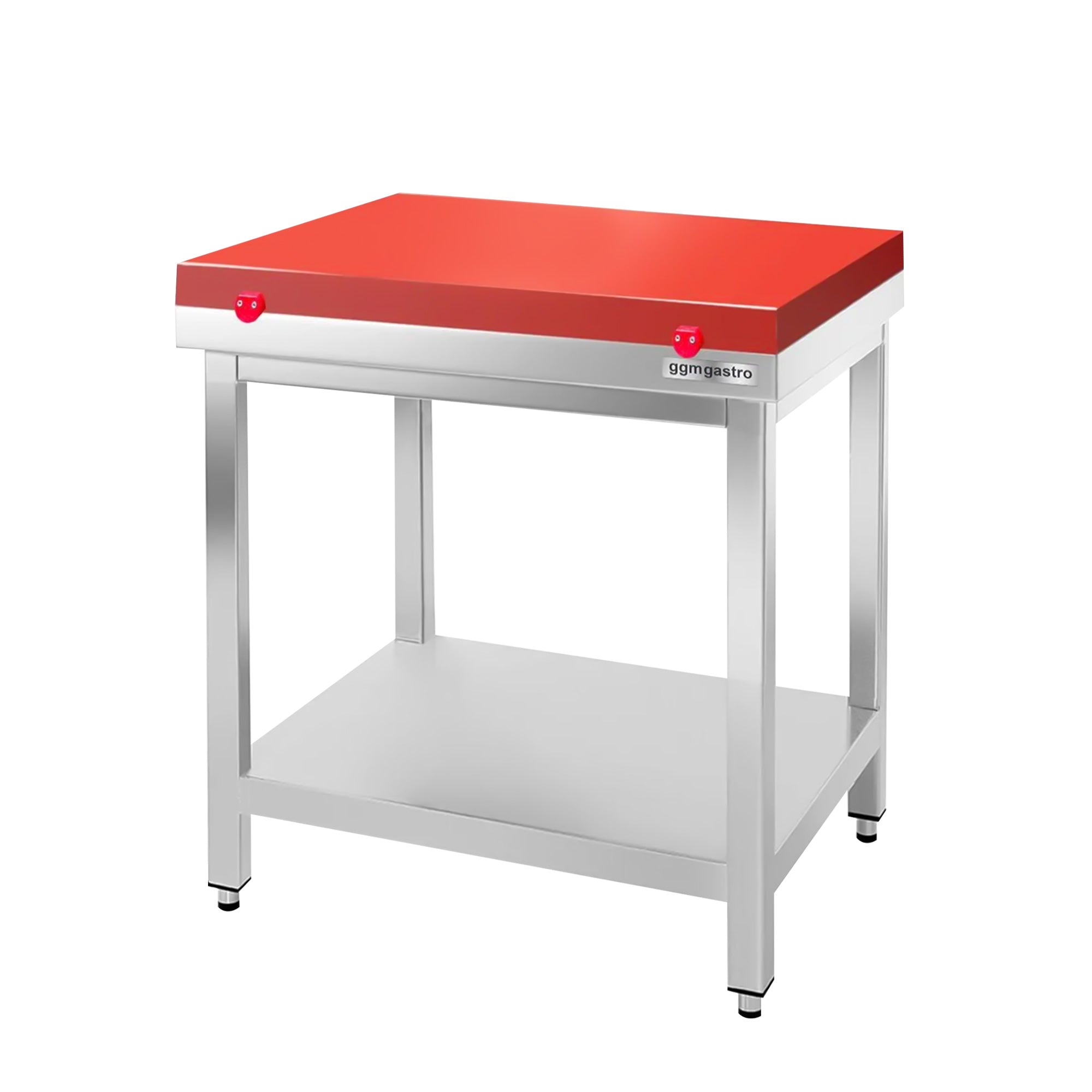 PREMIUM stainless steel work table - 0.7 m - with base - incl. cutting board in red