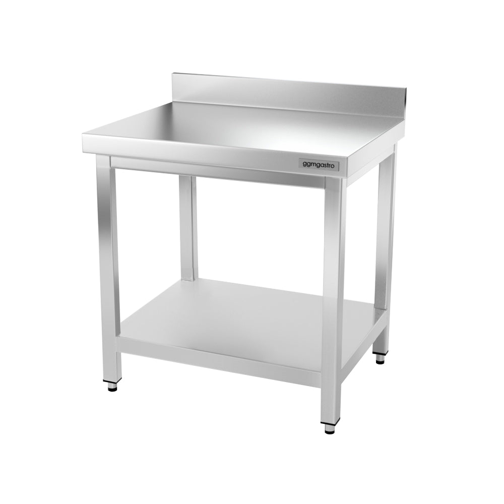 PREMIUM work table made of stainless steel - 0.8 m. - with frame, lower shelf and board