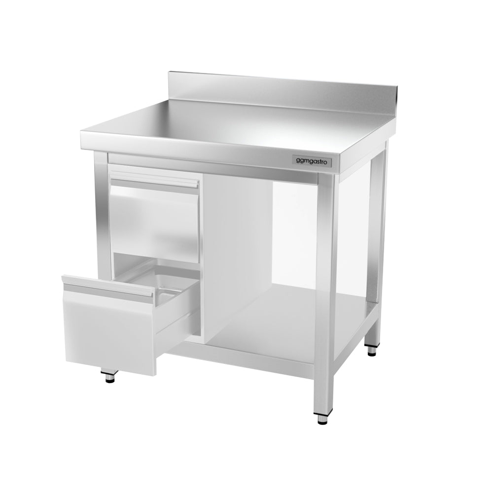 PREMIUM work table made of stainless steel - 0.8 m. - with frame, lower shelf and board