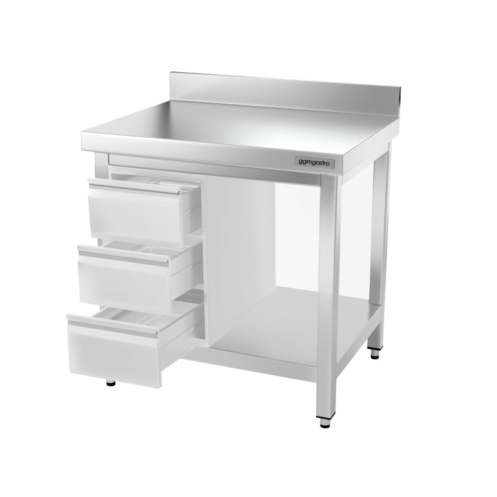 PREMIUM work table made of stainless steel - 0.8 m. - with frame, lower shelf and board