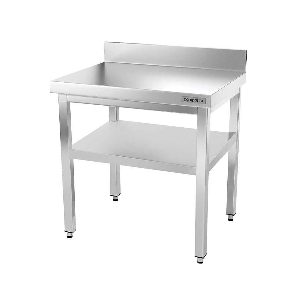 Work table PREMIUM made of stainless steel - 0.8 m. - with lower shelf and board