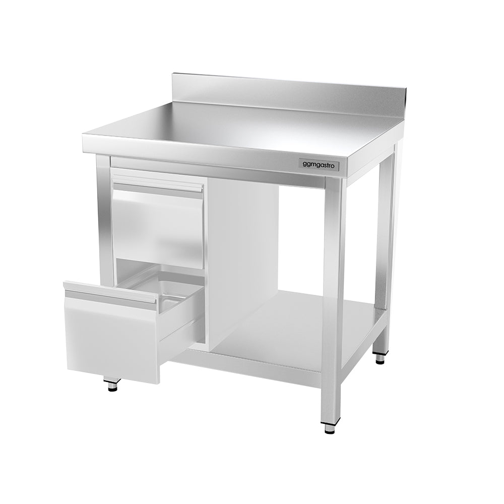 Work table PREMIUM made of stainless steel - 0.8 m. - with lower shelf and board