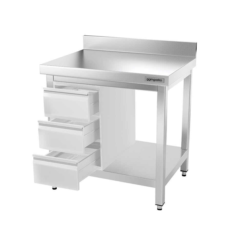 Work table PREMIUM made of stainless steel - 0.8 m. - with lower shelf and board