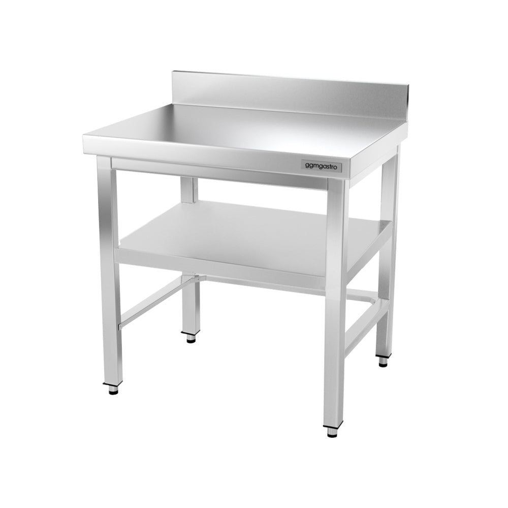 PREMIUM work table made of stainless steel - 0.8 m. - with frame, lower shelf and board