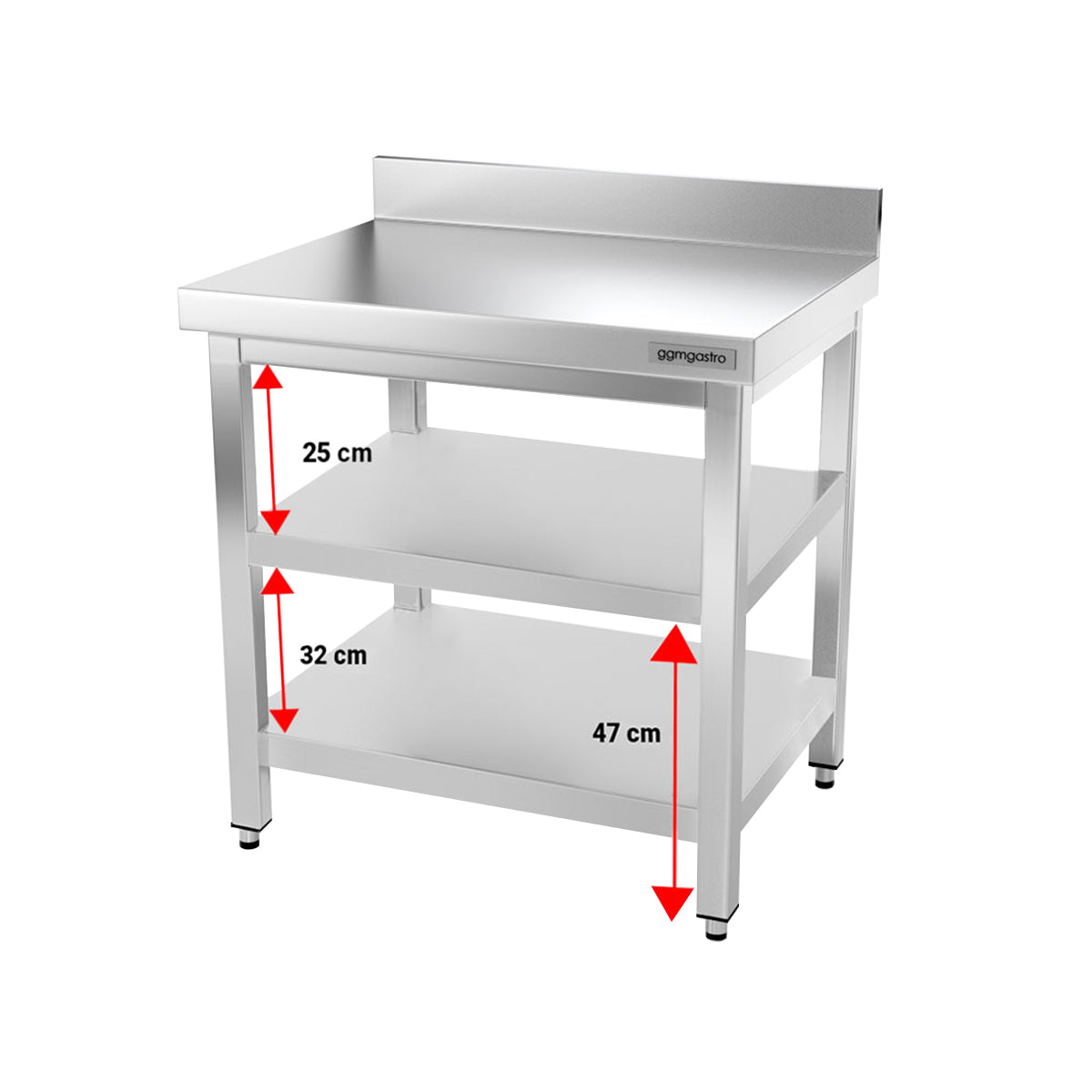 PREMIUM stainless steel work table - 0.8 m. - with main shelf, intermediate shelf and stand