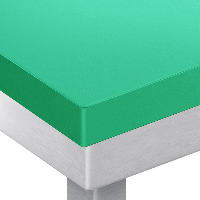 PREMIUM stainless steel work table - 0.6 m - with base - including cutting board in green