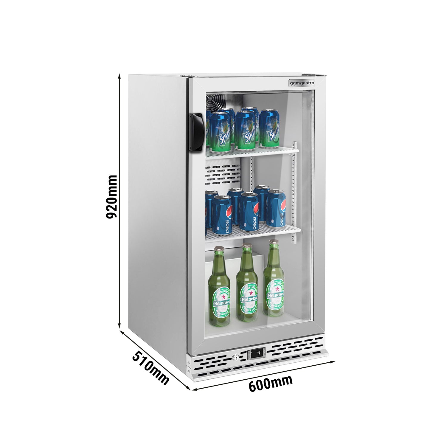 Барова хладилна маса за напитки 140 литра - с 1 стъклена врата (неръждаема стомана)