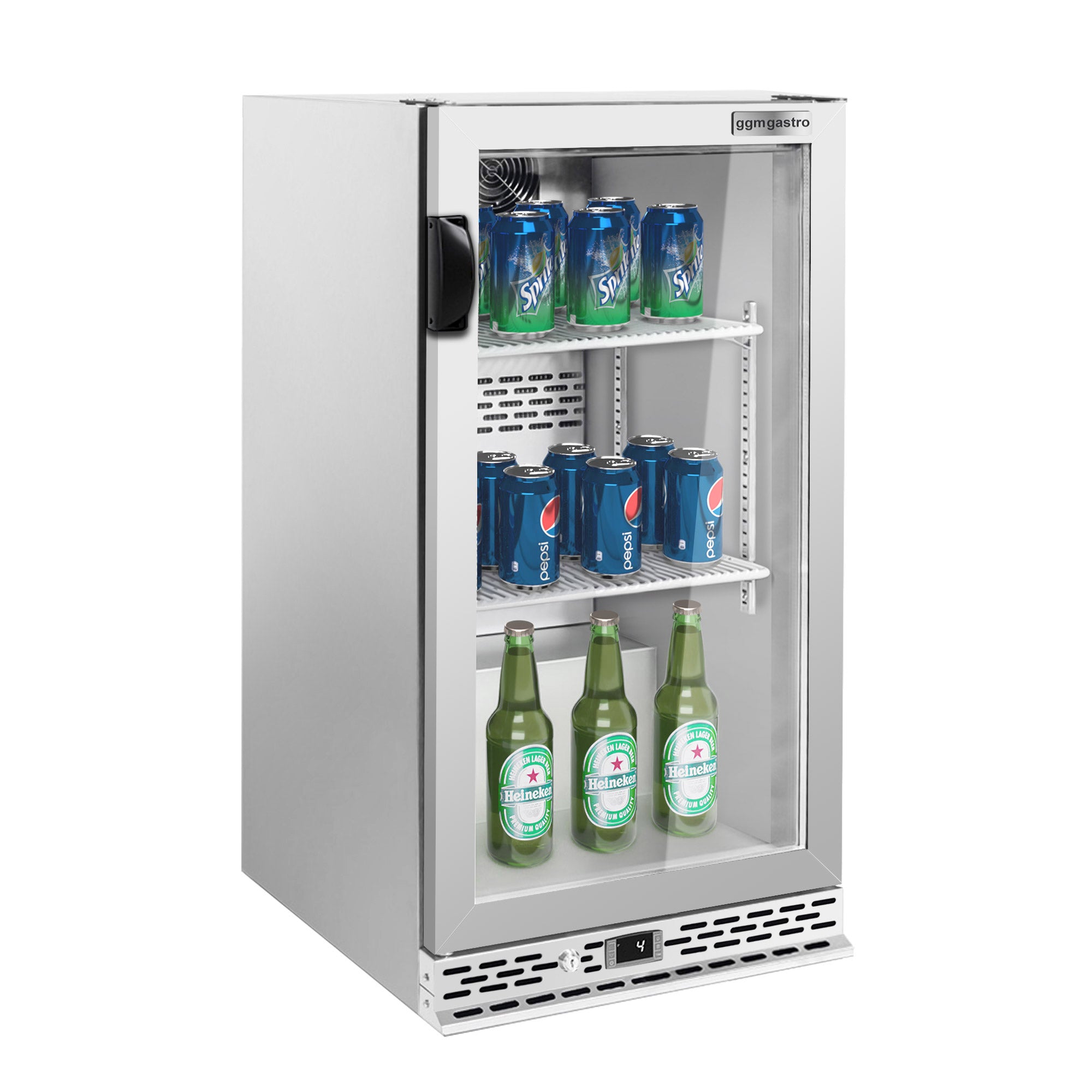 Bar refrigerator table for drinks 140 liters - with 1 glass door (stainless steel)