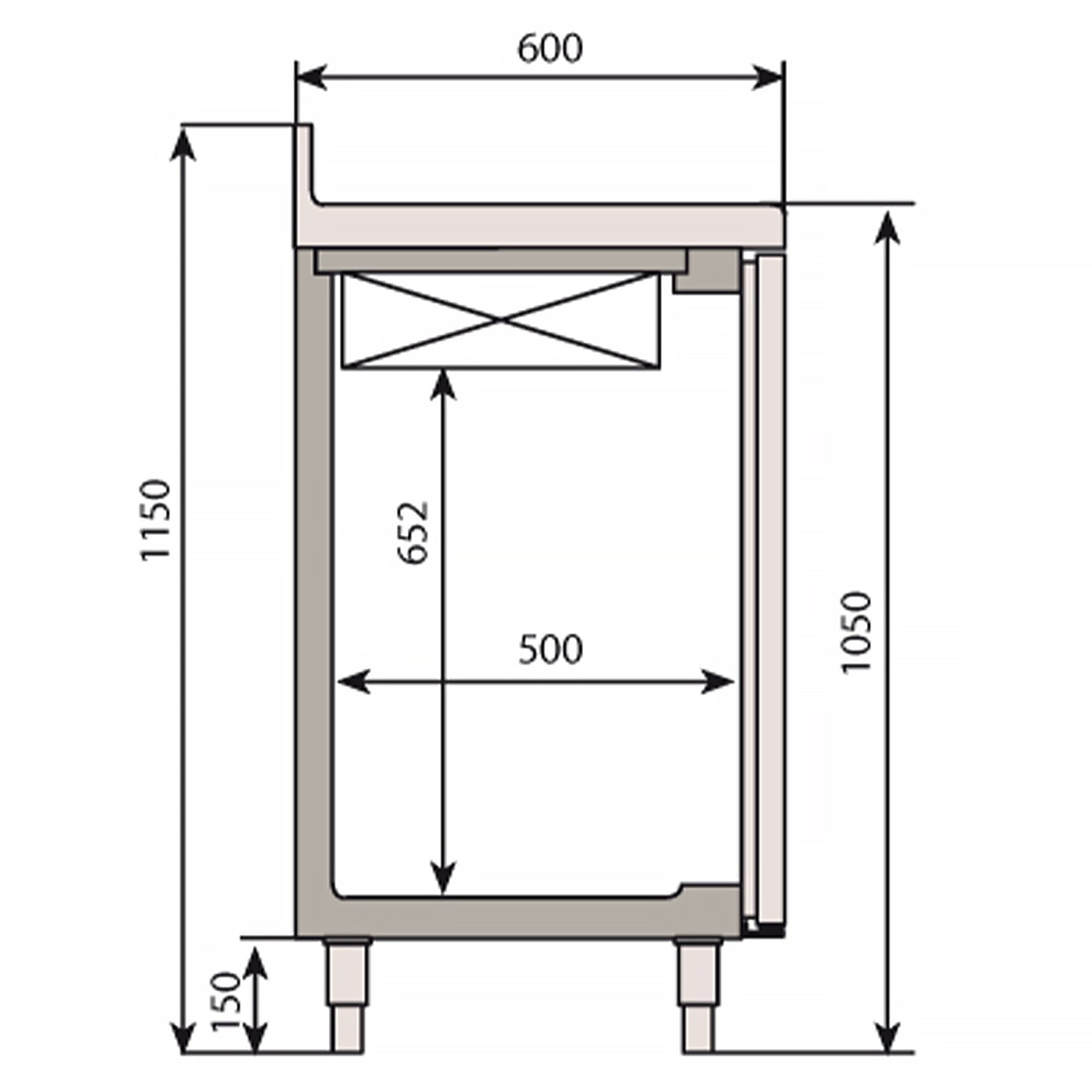 Bar fridge table with 3 glass doors and 2 drawers