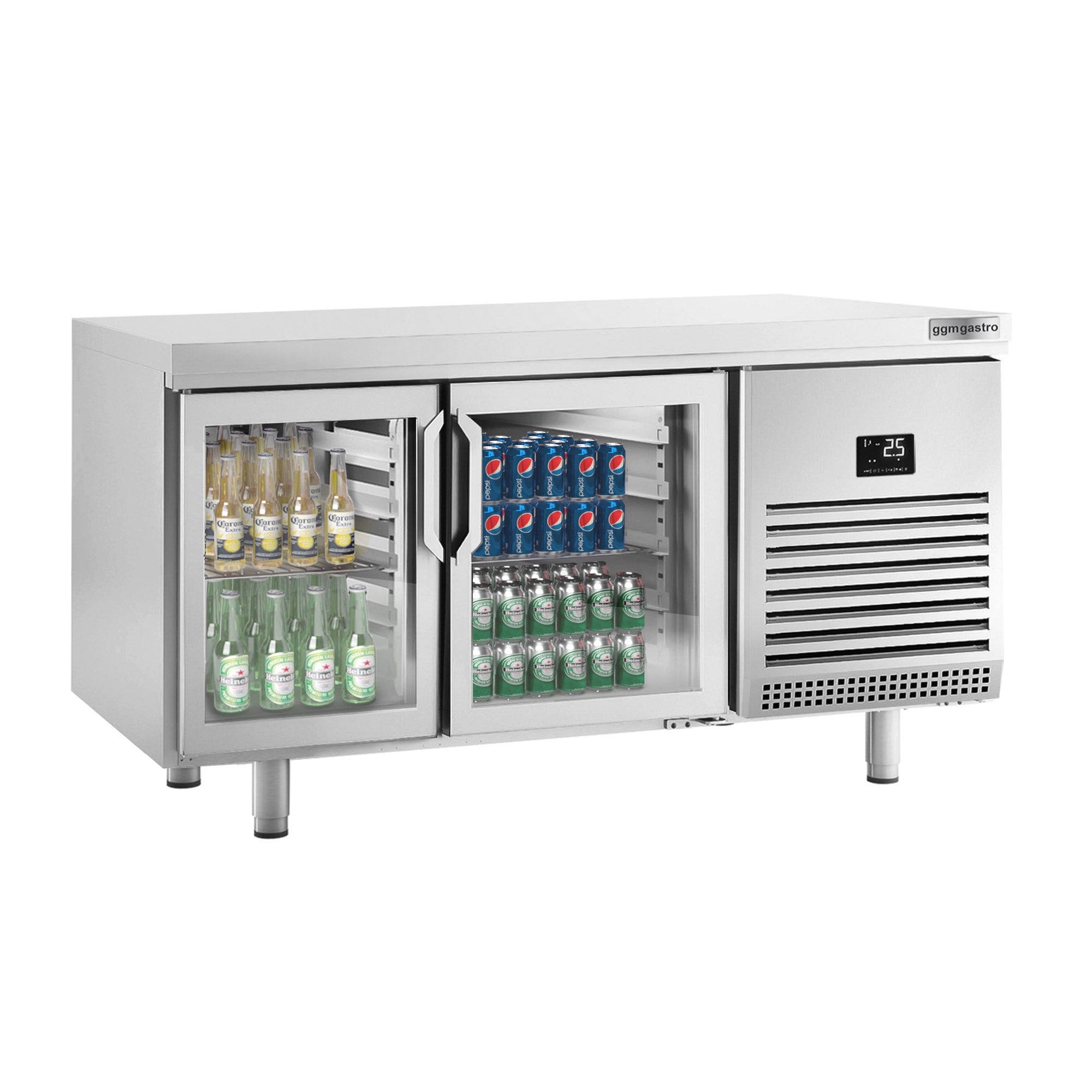 Bar fridge table for drinks (EN) - with double-sided glass doors