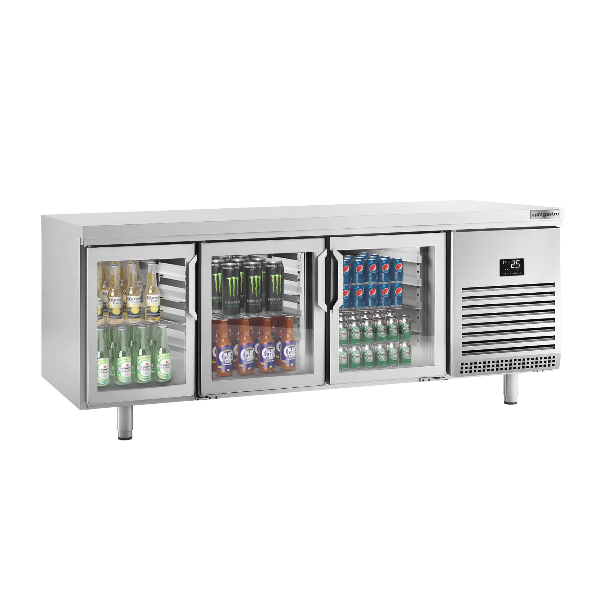 Bar fridge table for drinks (EN) - with double-sided glass doors