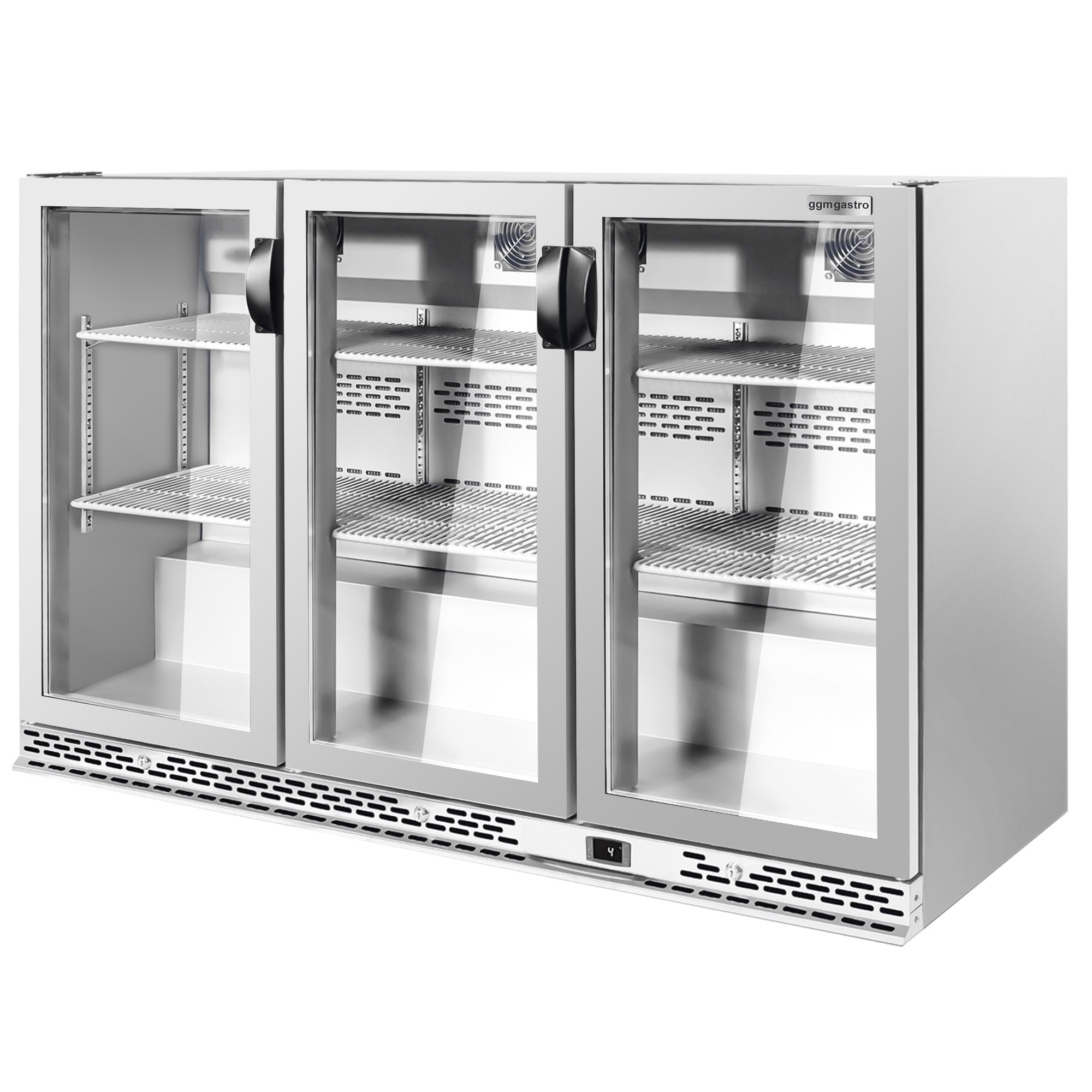 Bar refrigerator table for drinks 330 liters - with 3 glass doors (stainless steel)