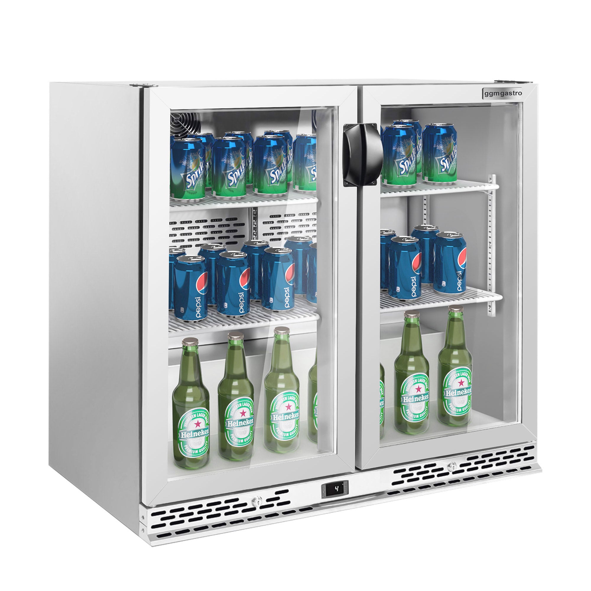 Хладилна маса за бар напитки - 0,9 x 0,51 m - 193 литра - с 2 стъклени врати - неръждаема стомана