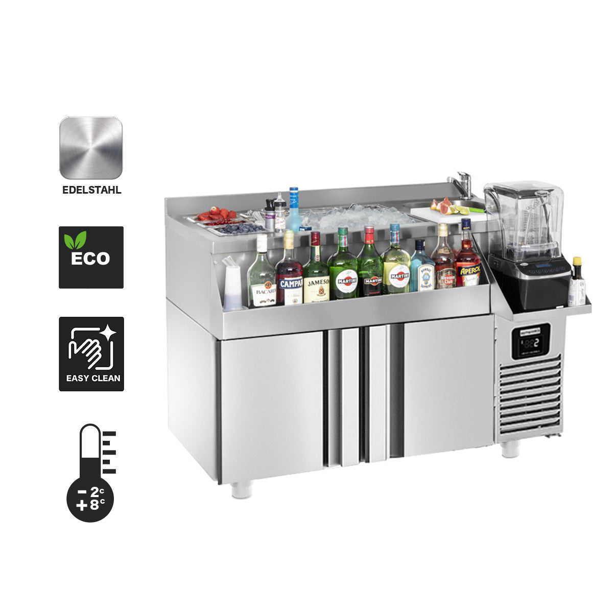 Bar/Refrigerated table for drinks - 1.2 x 0.6 m - 150 liters - with 2 doors and shelves