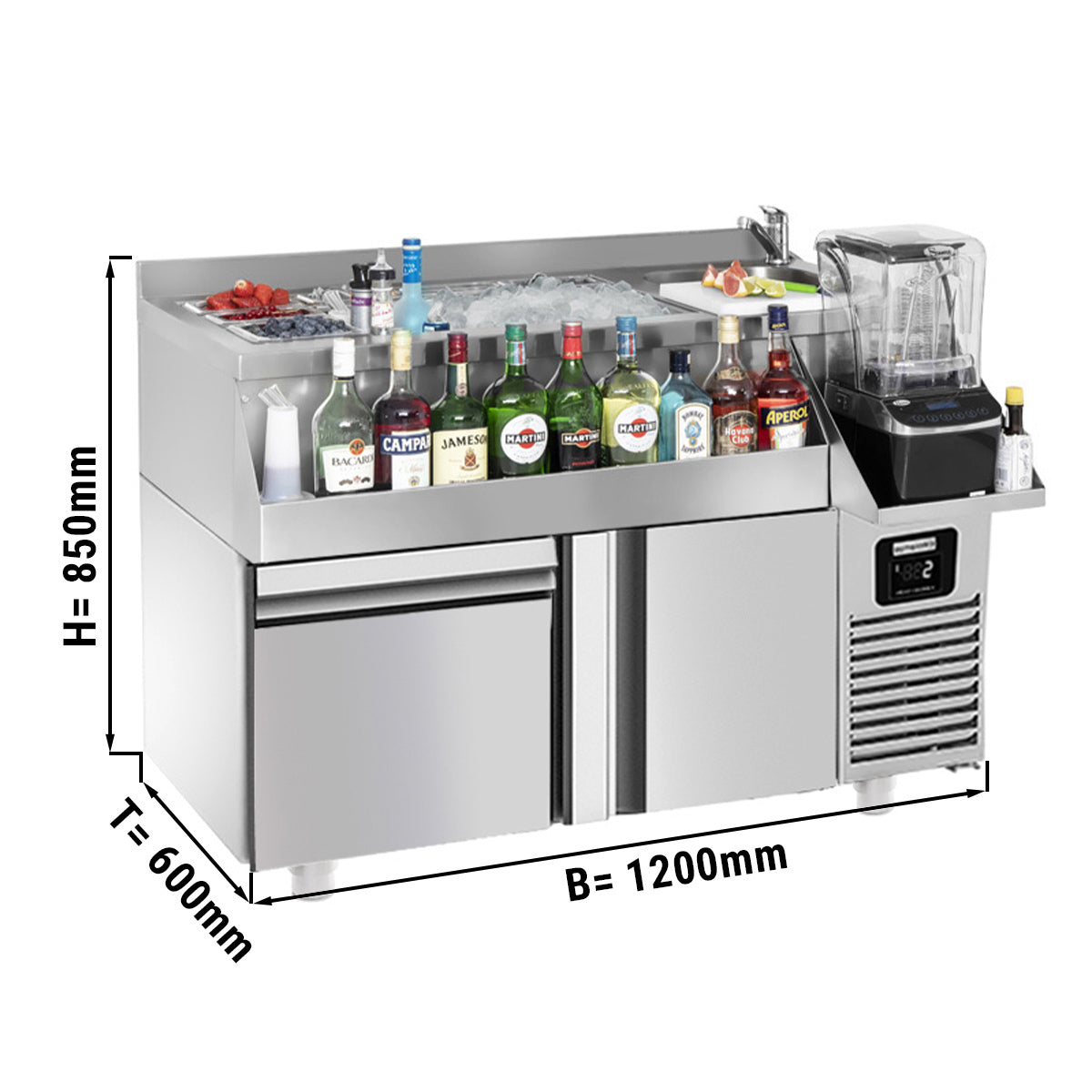 Хладилна маса за бар / напитки - 1,2 x 0,6 m - 150 литра - с 1 врата, 1 чекмедже 1/1 и рафтове