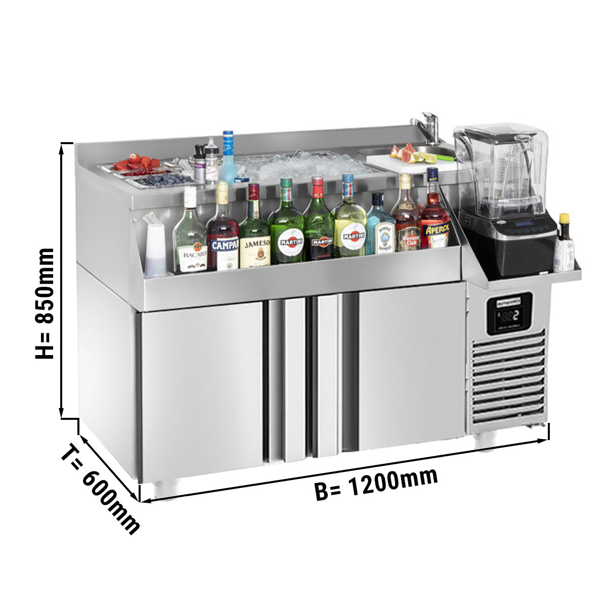 Бар/ Хладилна маса за напитки - 1,2 x 0,6 m - 150 литра - с 2 врати и рафтове