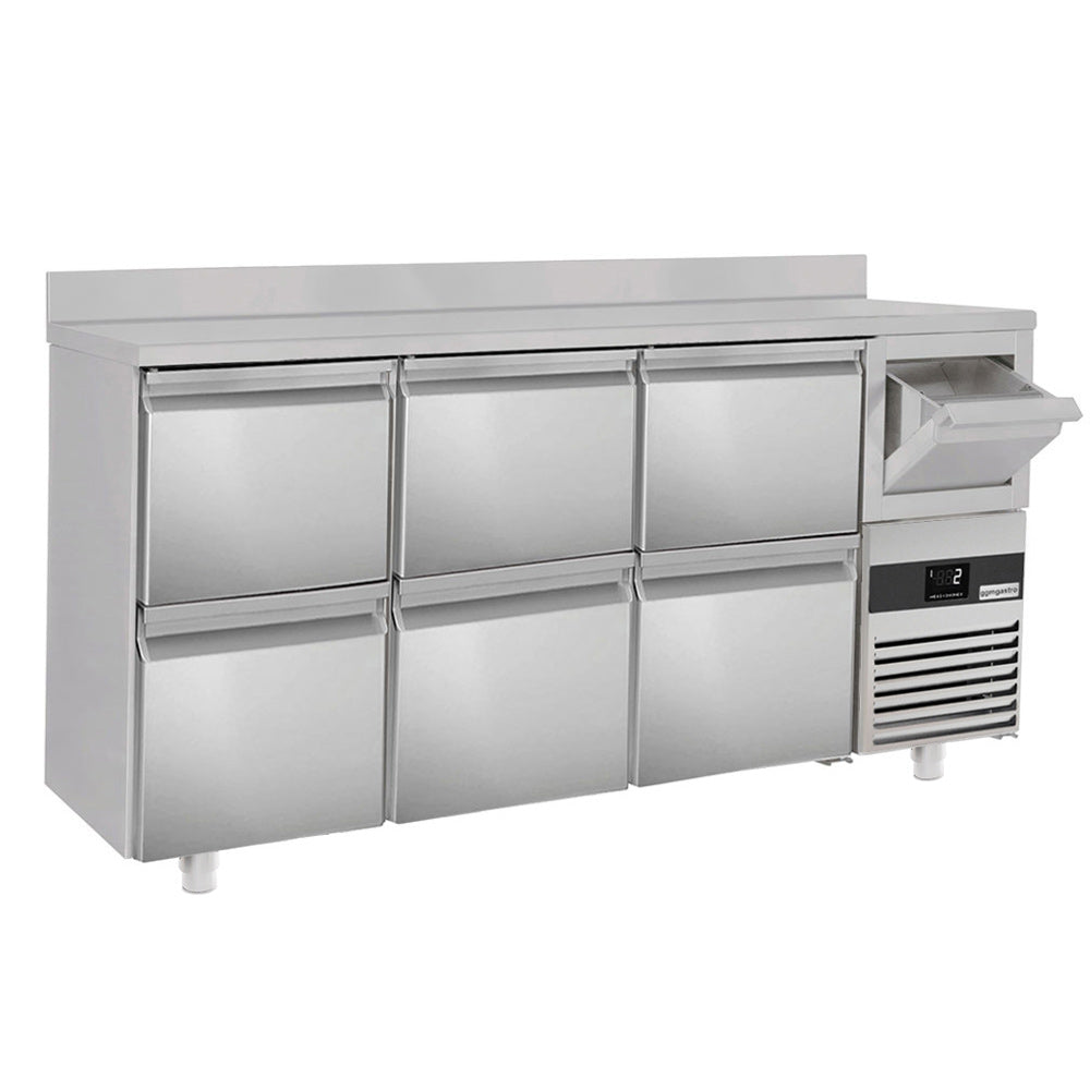 Refrigerated drinks table for bar 2.13 m - with 6 drawers 1/2, back and coffee mixer