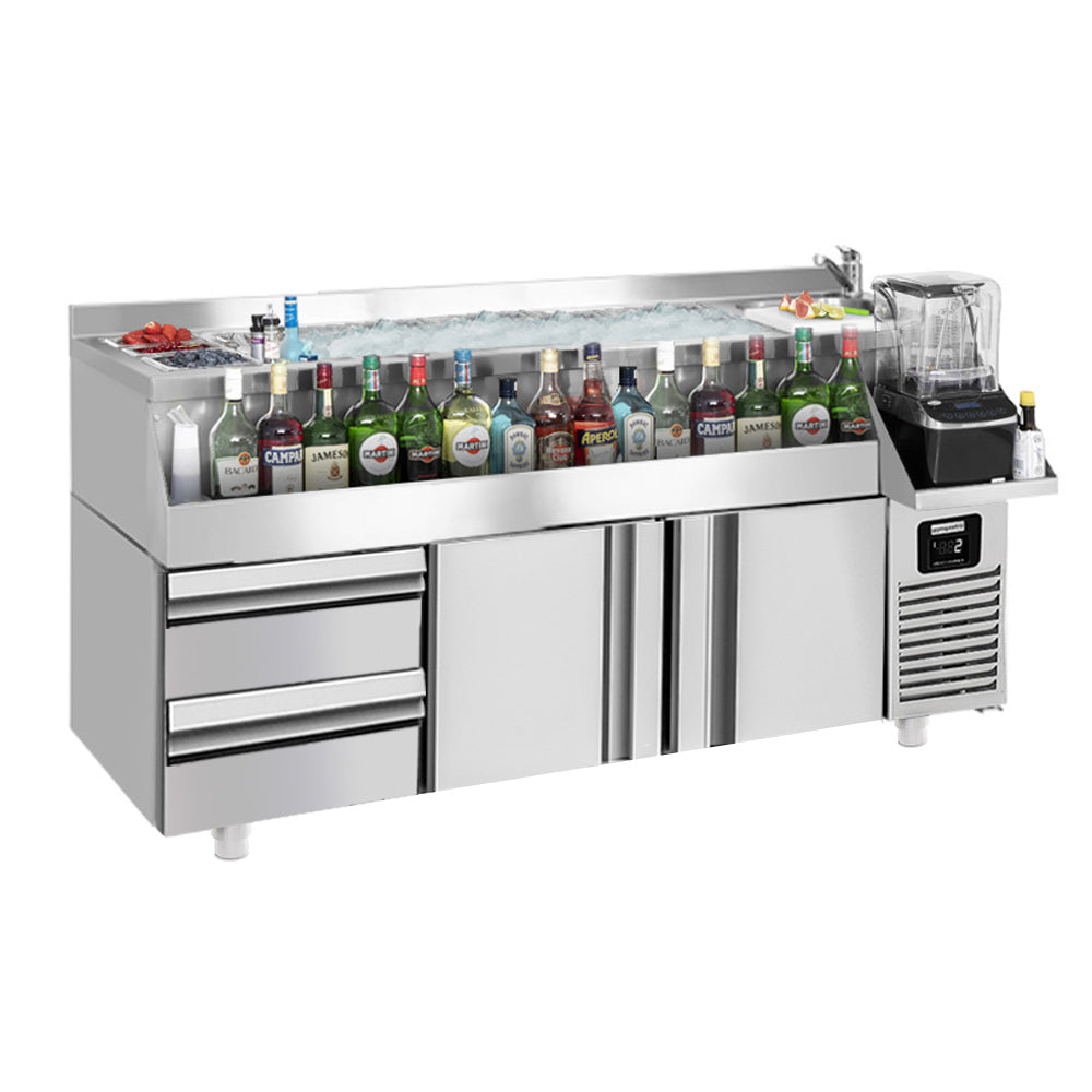Хладилна маса за бар / напитки - 1,6 x 0,6 m - 235 литра - с 2 врати, 1 чекмедже 1/2 и рафтове
