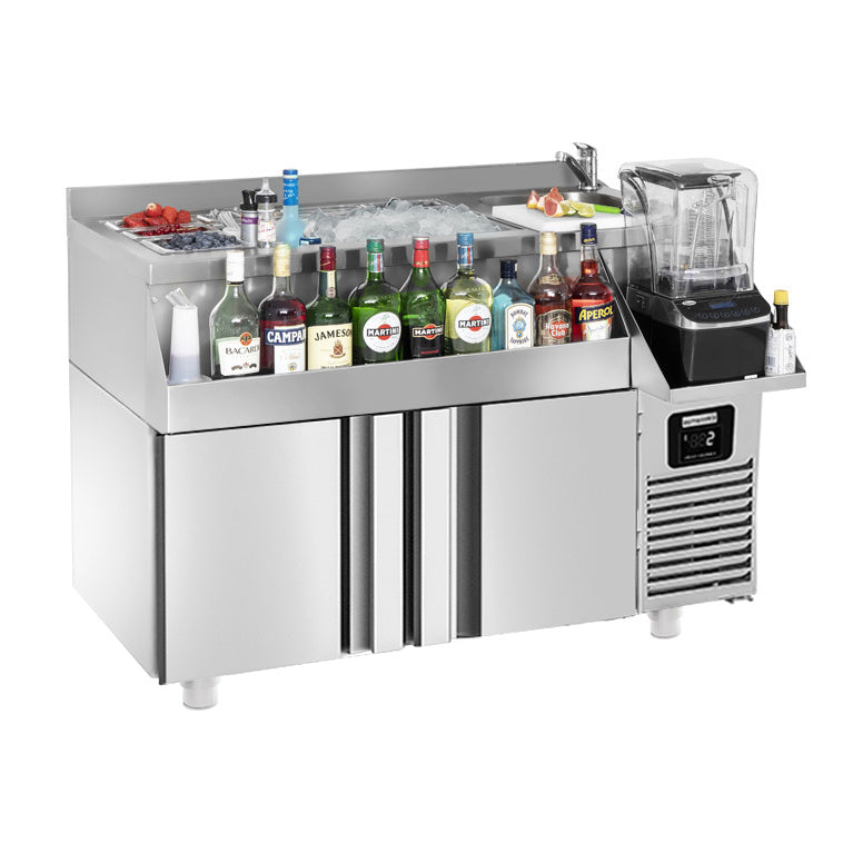 Bar/Refrigerated table for drinks - 1.2 x 0.6 m - 150 liters - with 2 doors and shelves