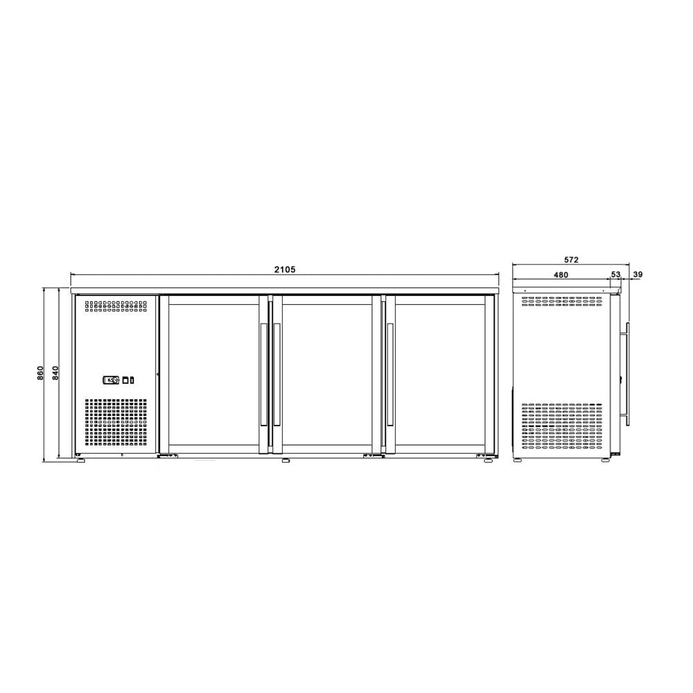 Bar refrigerator 510 l. with 3 glass doors