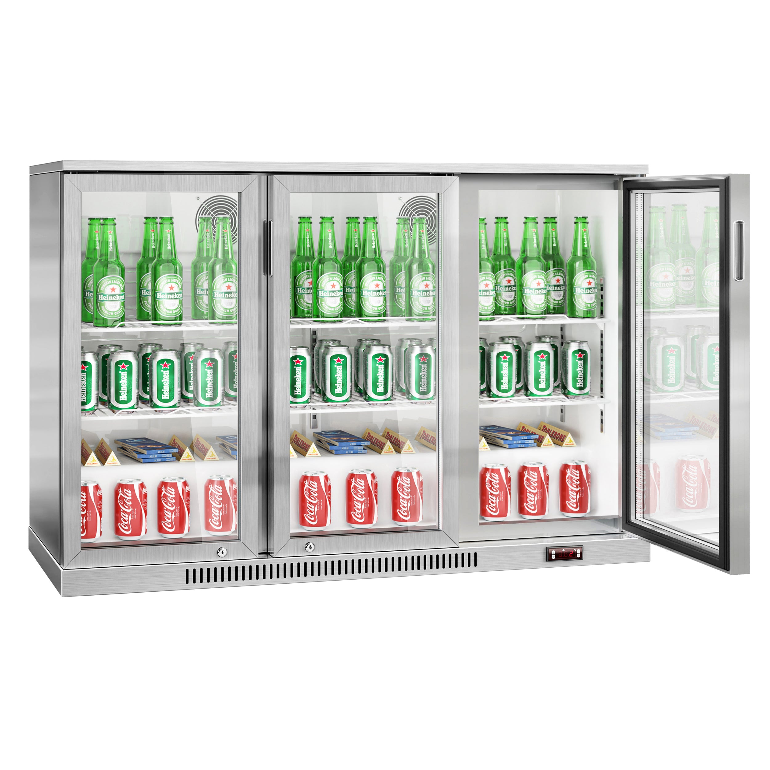 Баров хладилник - 1.30 м - 300 л - с 3 стъклени врати