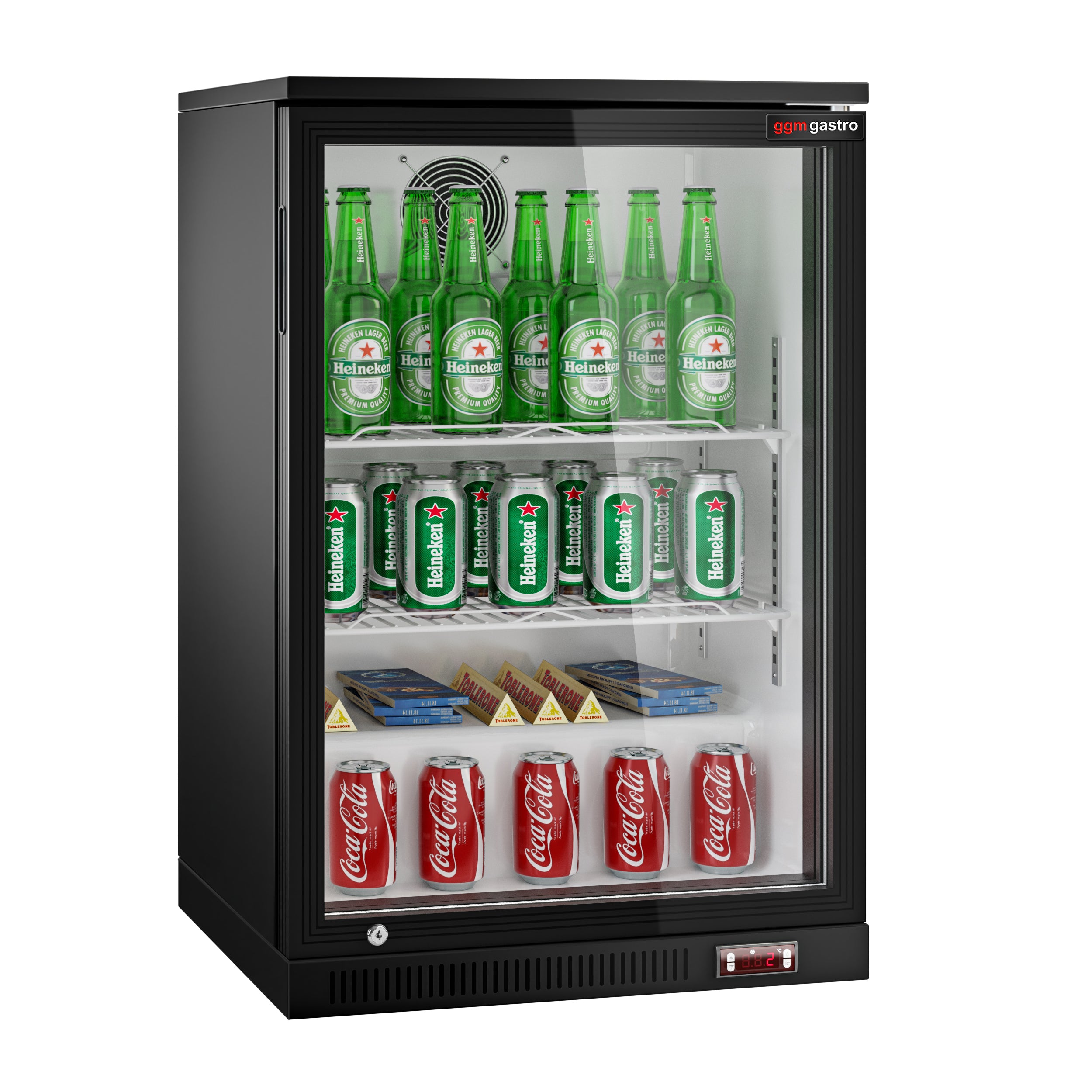 Bar fridge - 0.6 m - 126 liters - with 1 glass door and 2 shelves - Black