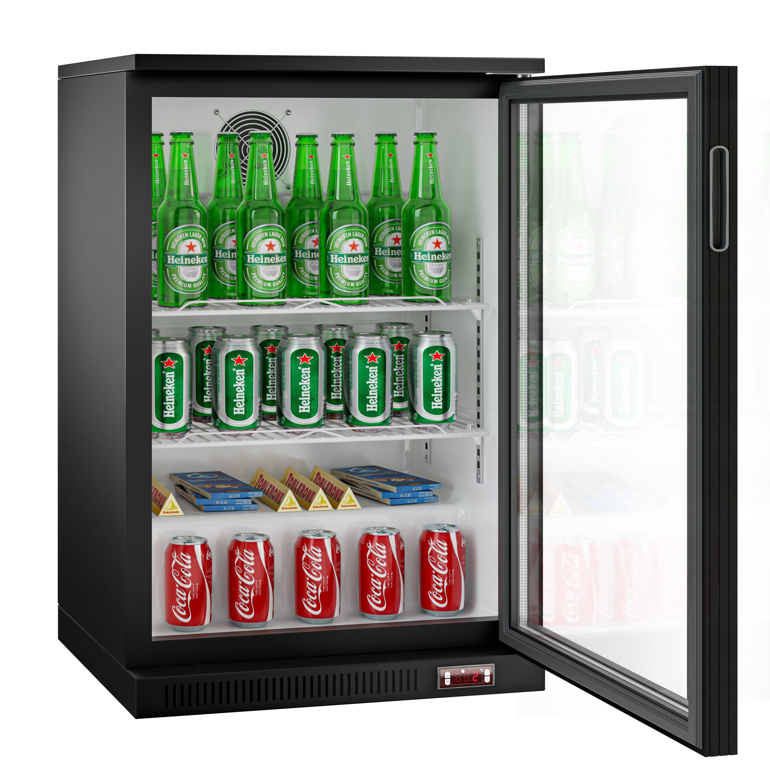 Bar fridge - 0.6 m - 126 liters - with 1 glass door and 2 shelves - Black