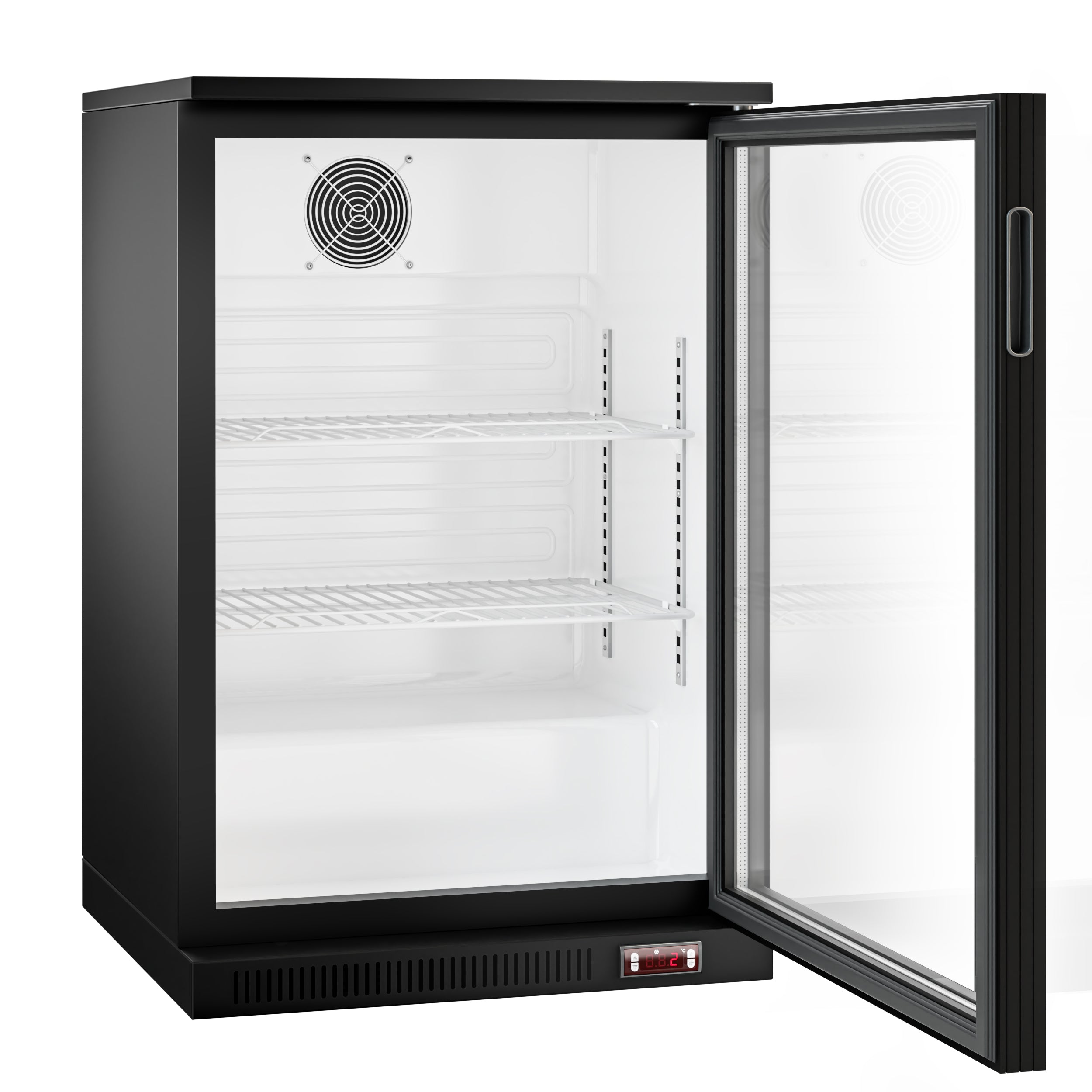 Bar fridge - 0.6 m - 126 liters - with 1 glass door and 2 shelves - Black