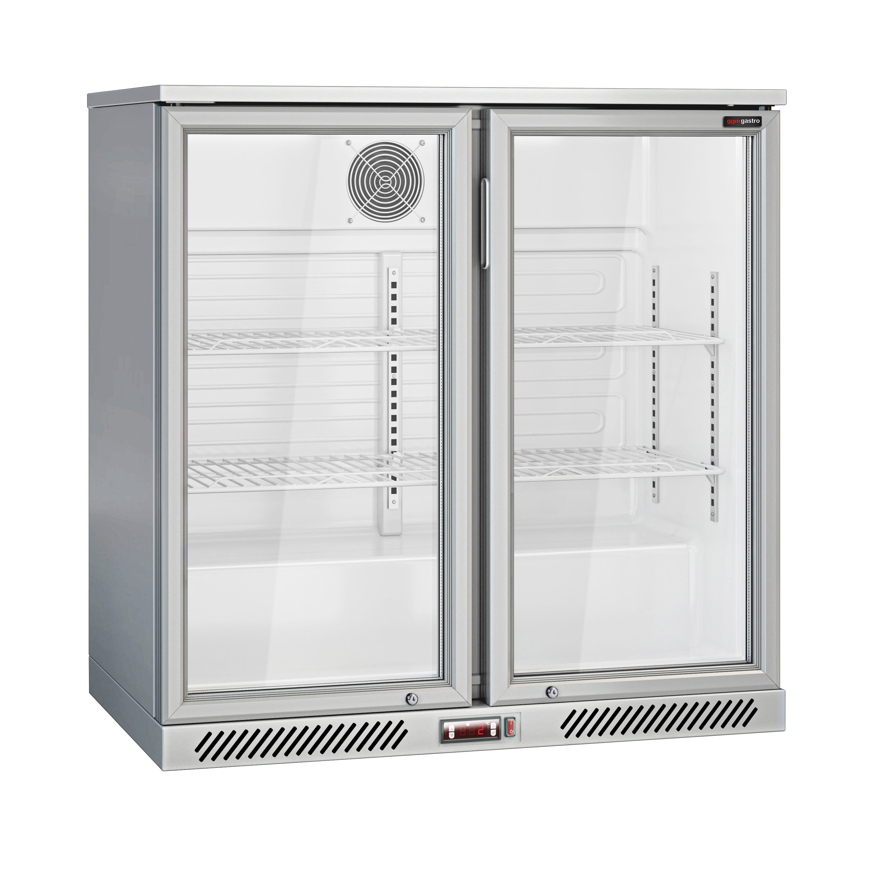 Bar fridge - 0.9 m - 220 liters - with 2 glass doors and 2 shelves - gray