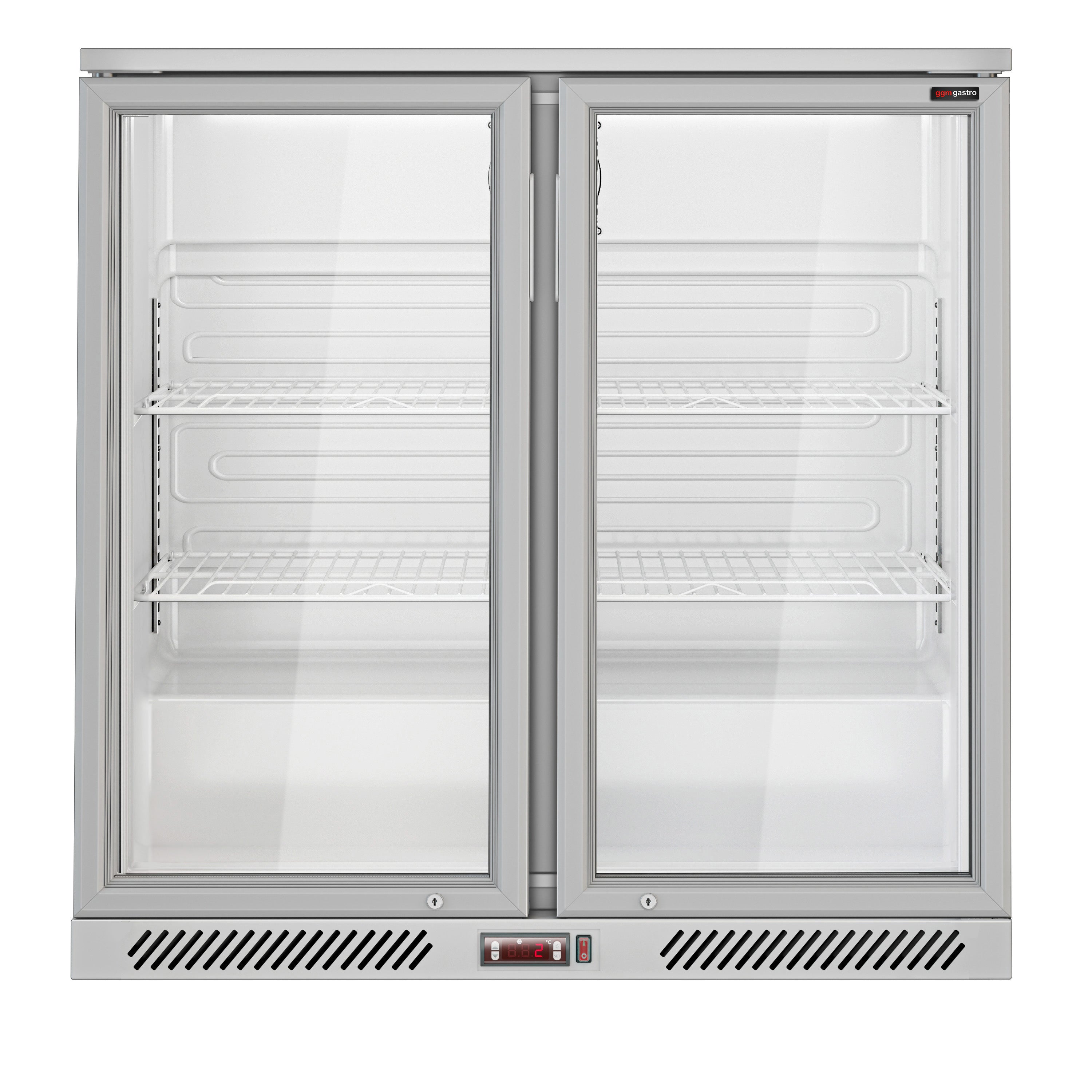 Bar fridge - 0.9 m - 220 liters - with 2 glass doors and 2 shelves - gray