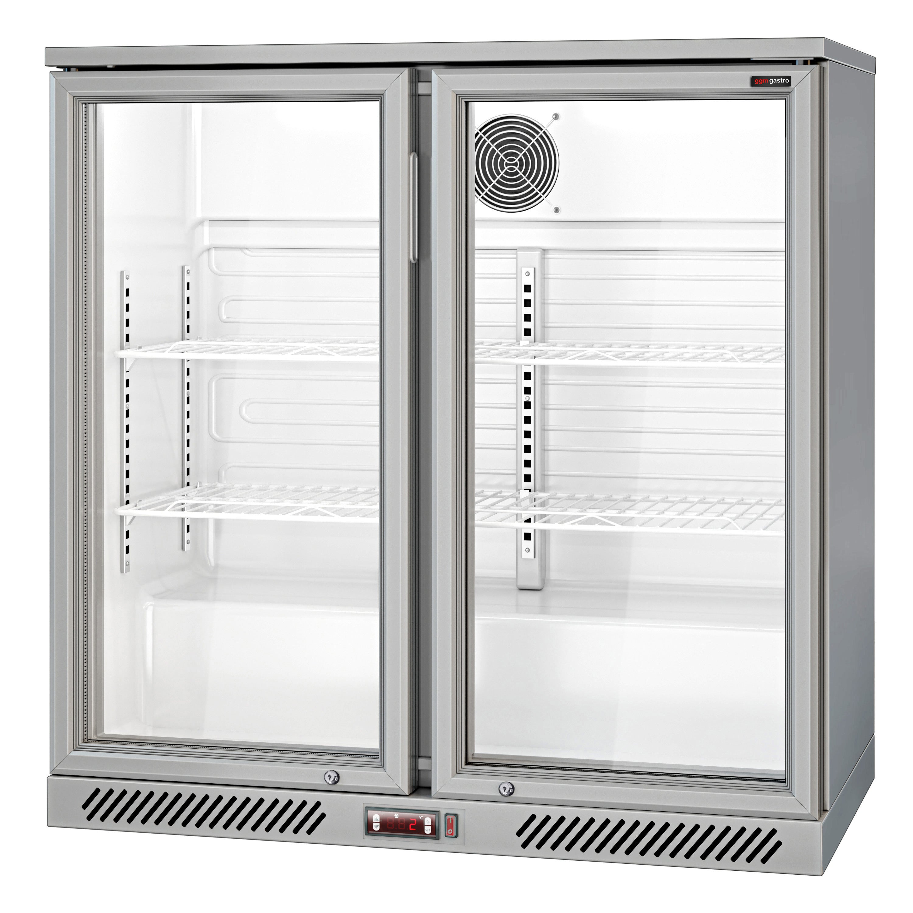 Bar fridge - 0.9 m - 220 liters - with 2 glass doors and 2 shelves - gray