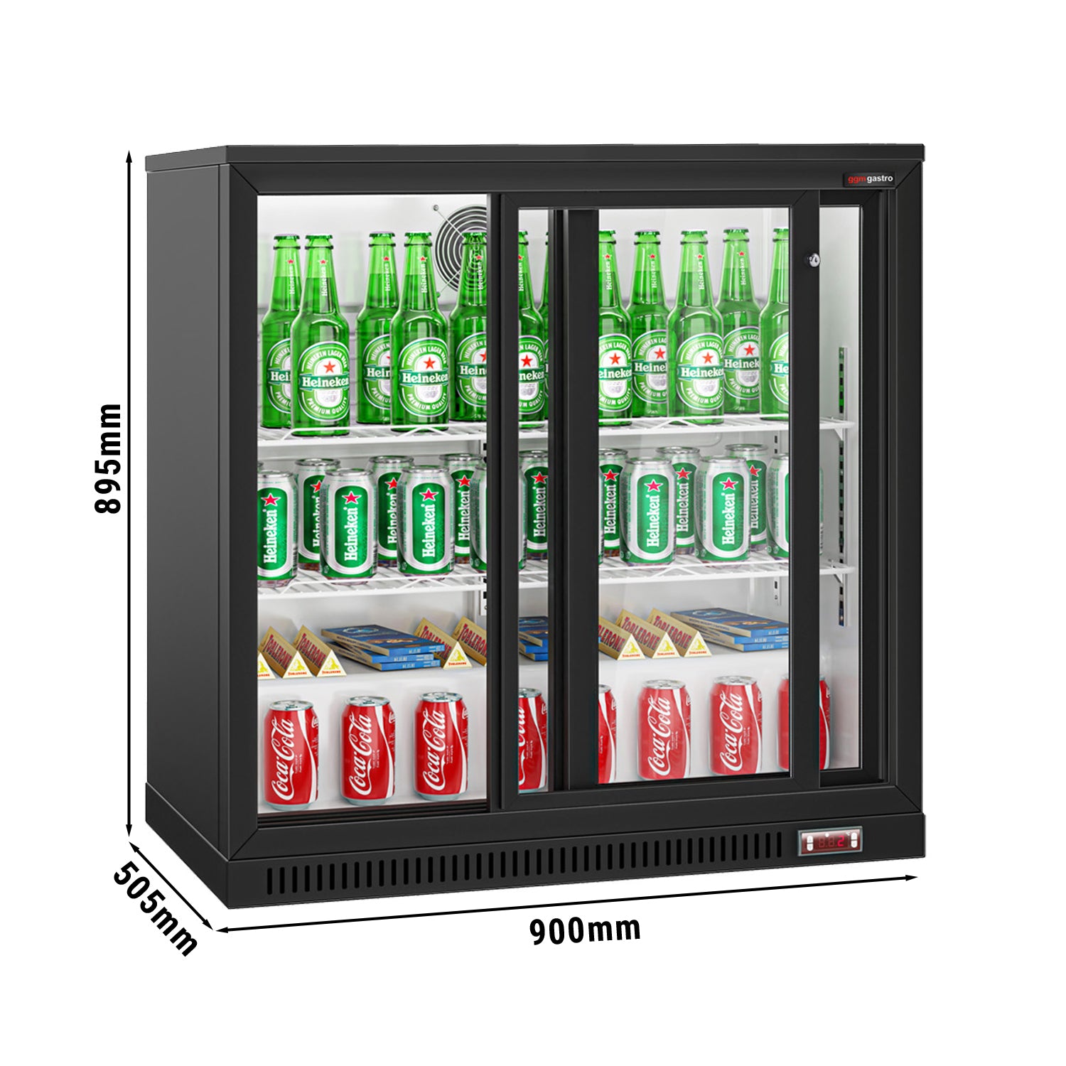 Bar fridge - 0.9 m - 220 liters - with 2 sliding doors and 2 shelves - black