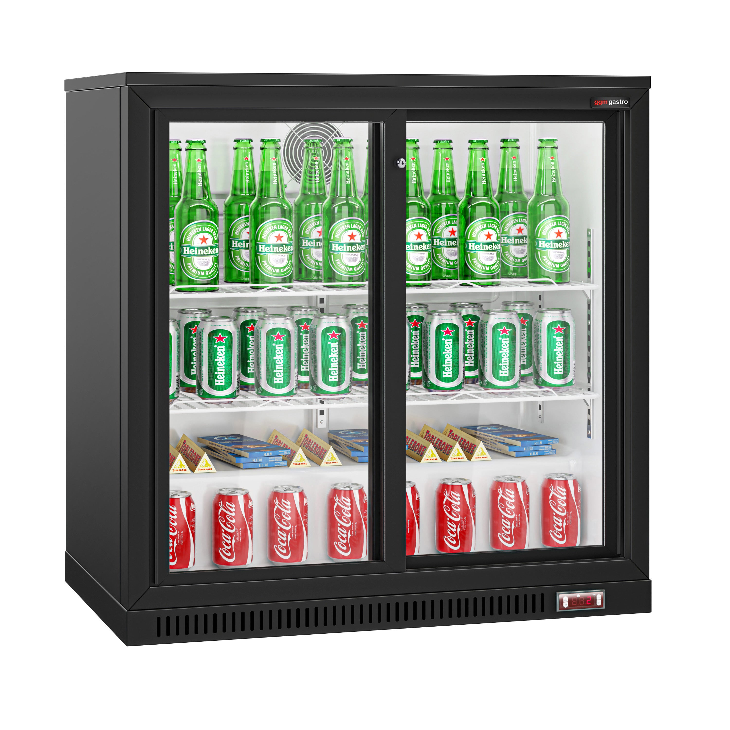 Bar fridge - 0.9 m - 220 liters - with 2 sliding doors and 2 shelves - black