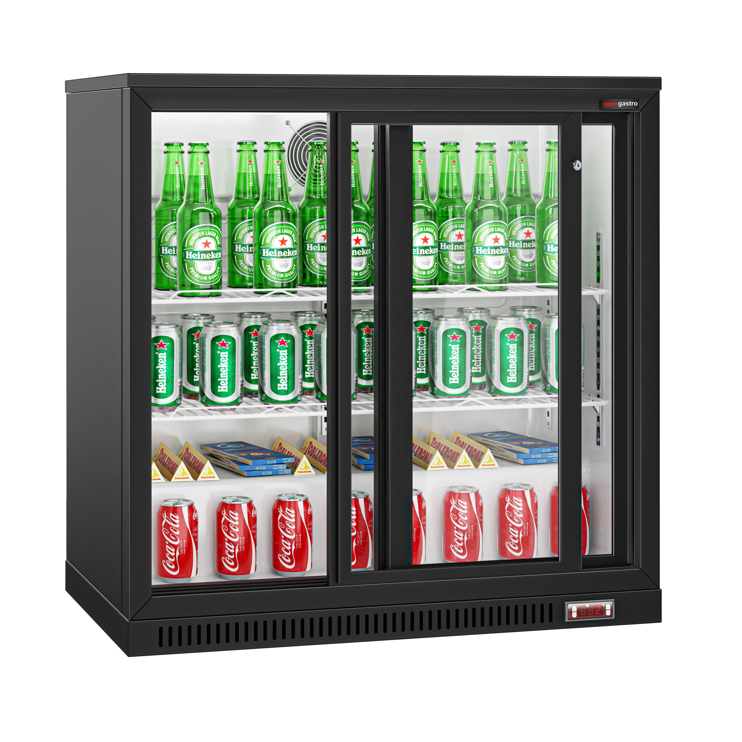 Баров хладилник- 0,9 м - 220 литра - с 2 плъзгащи се врати и 2 рафта - черен