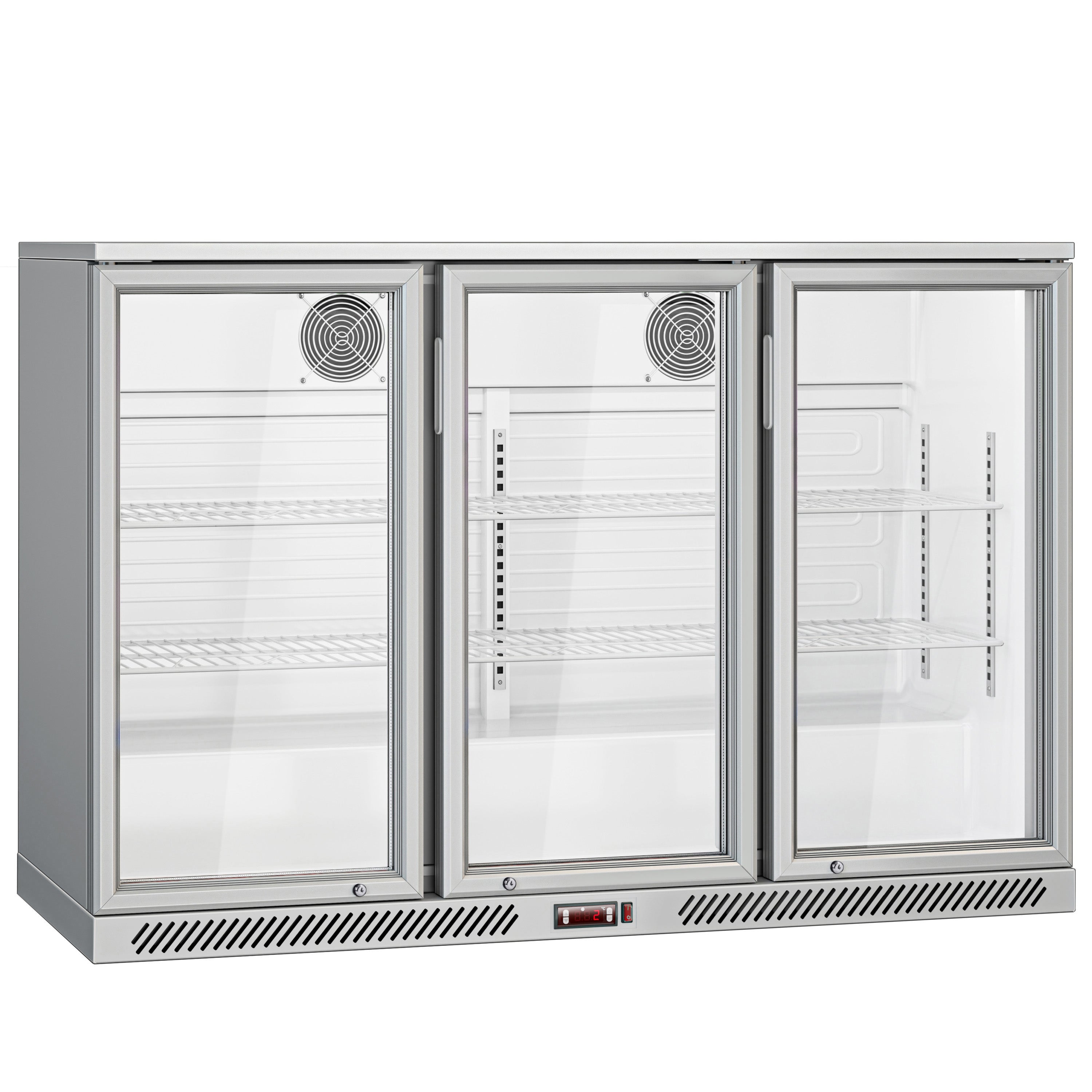 Bar fridge - 1.33 m - 320 liters - with 3 glass doors and 2 shelves - gray