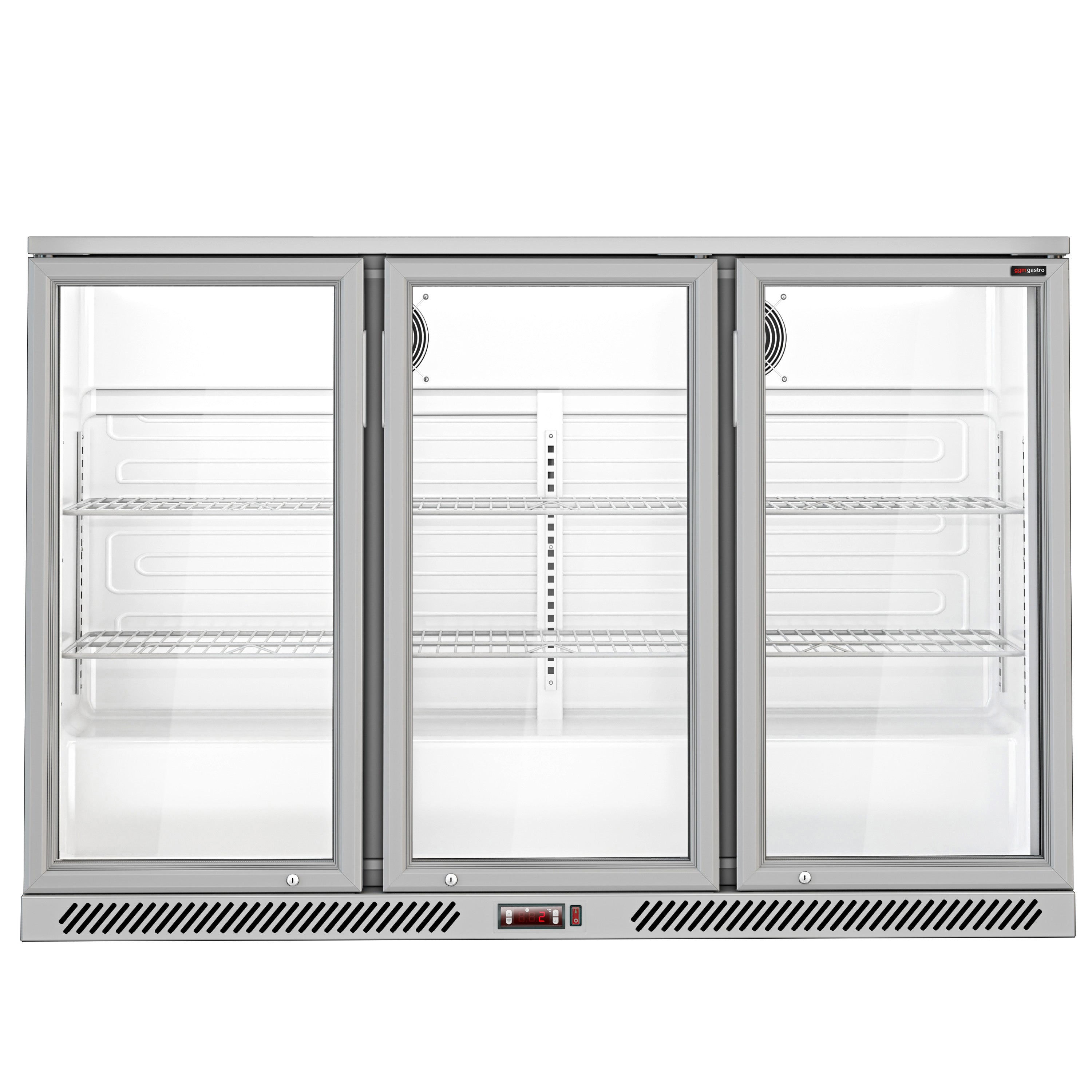 Bar fridge - 1.33 m - 320 liters - with 3 glass doors and 2 shelves - gray