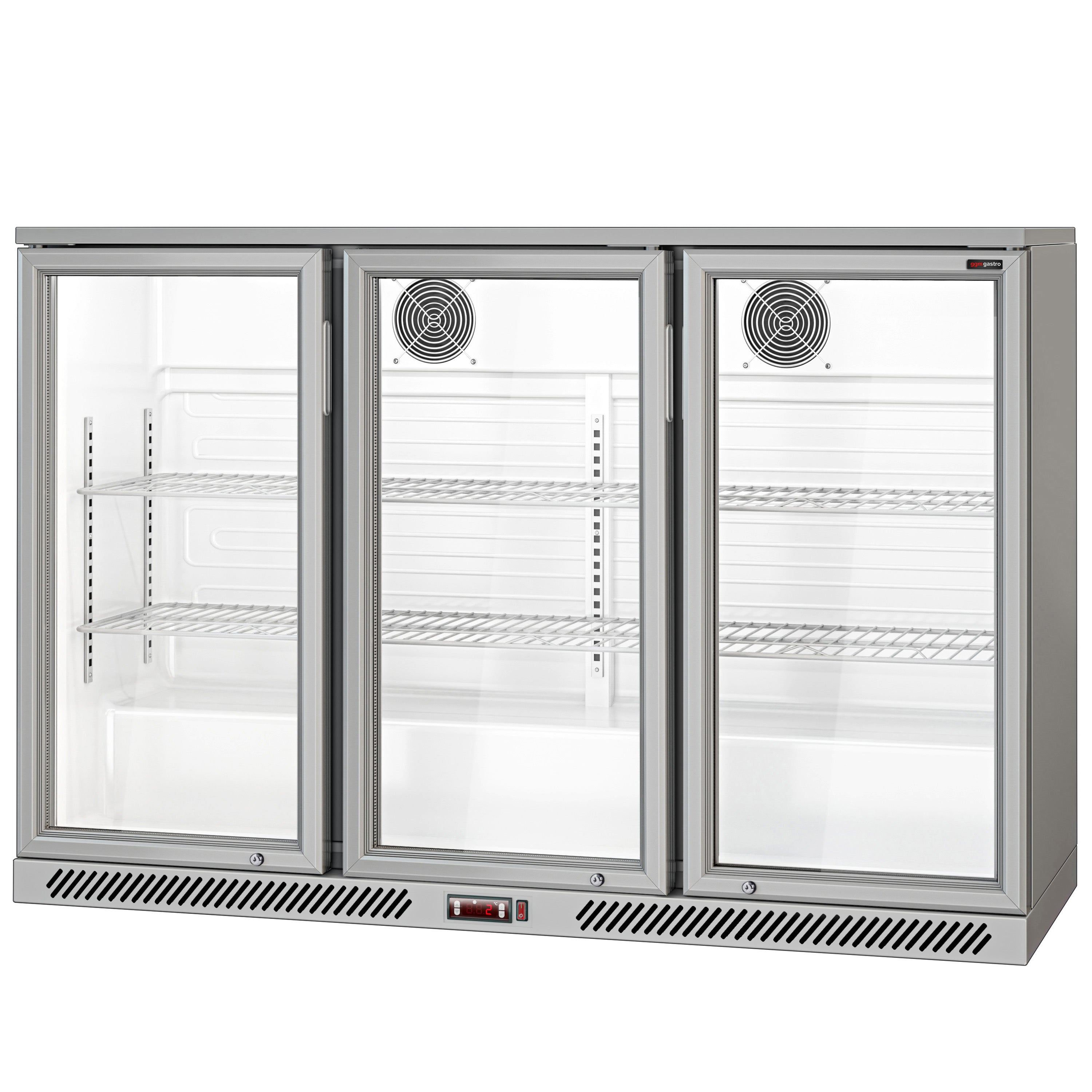 Bar fridge - 1.33 m - 320 liters - with 3 glass doors and 2 shelves - gray