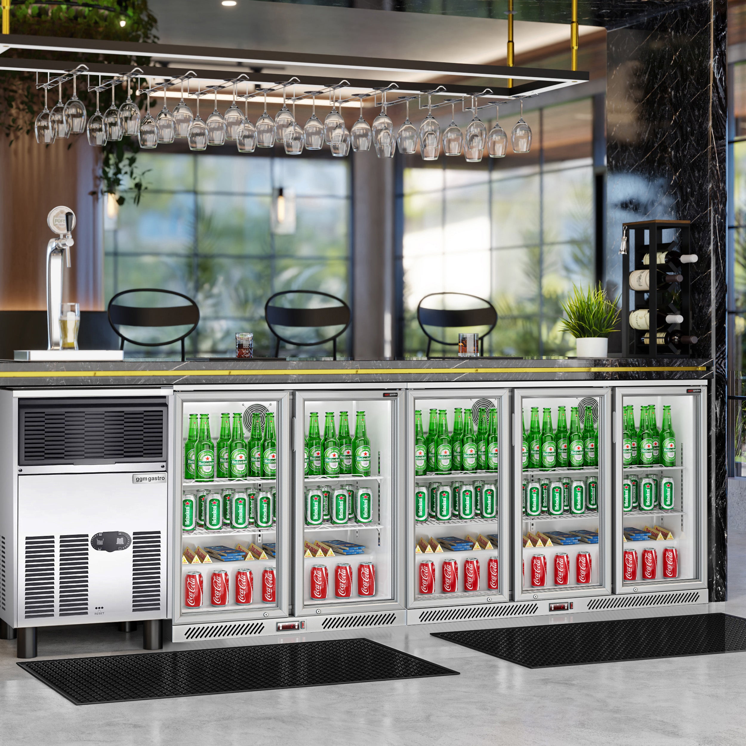 Bar fridge - 0.9 m - 220 liters - with 2 glass doors and 2 shelves - gray