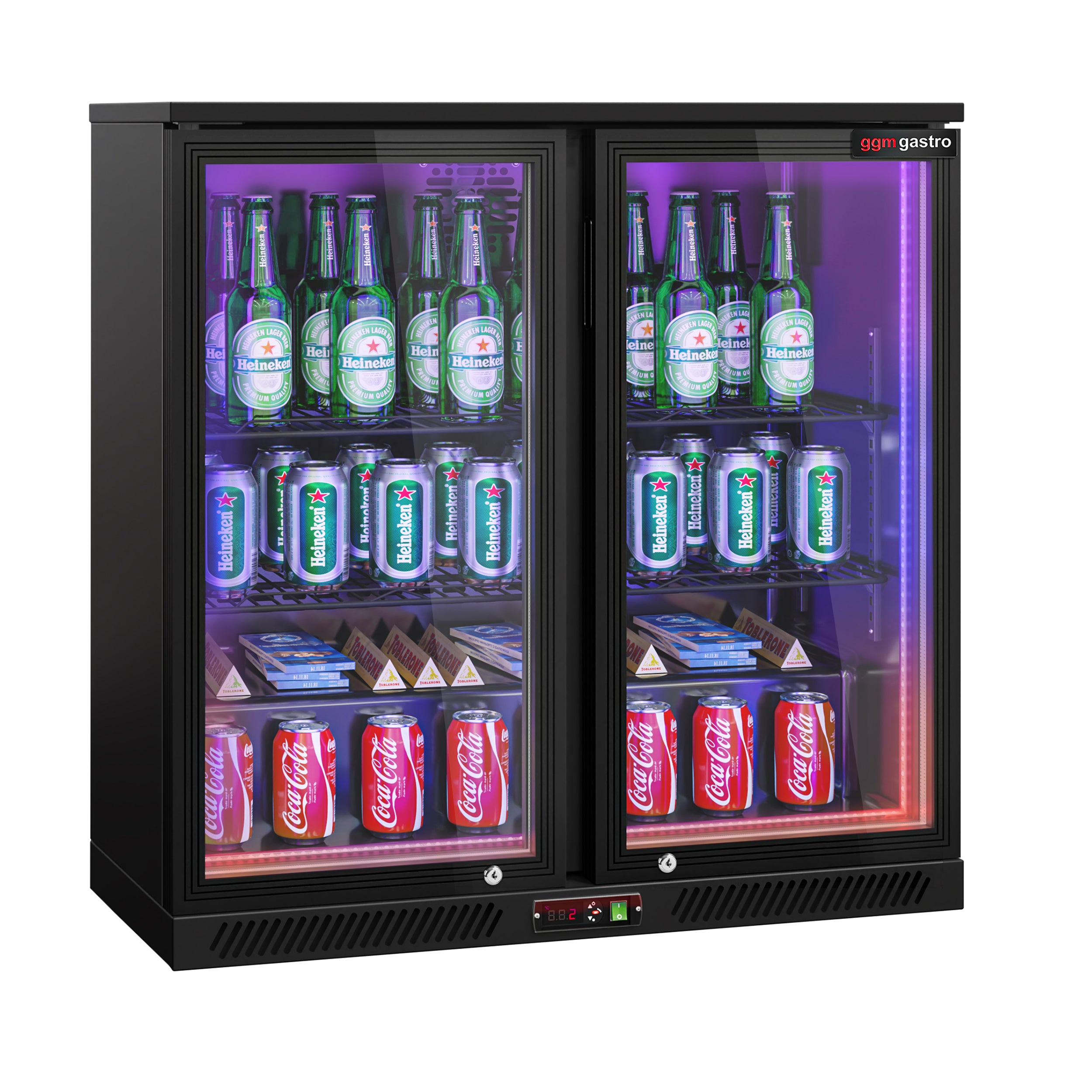 Bar fridge - 900 mm - 220 liters - LED lighting and 2 hinged doors - exterior and interior black