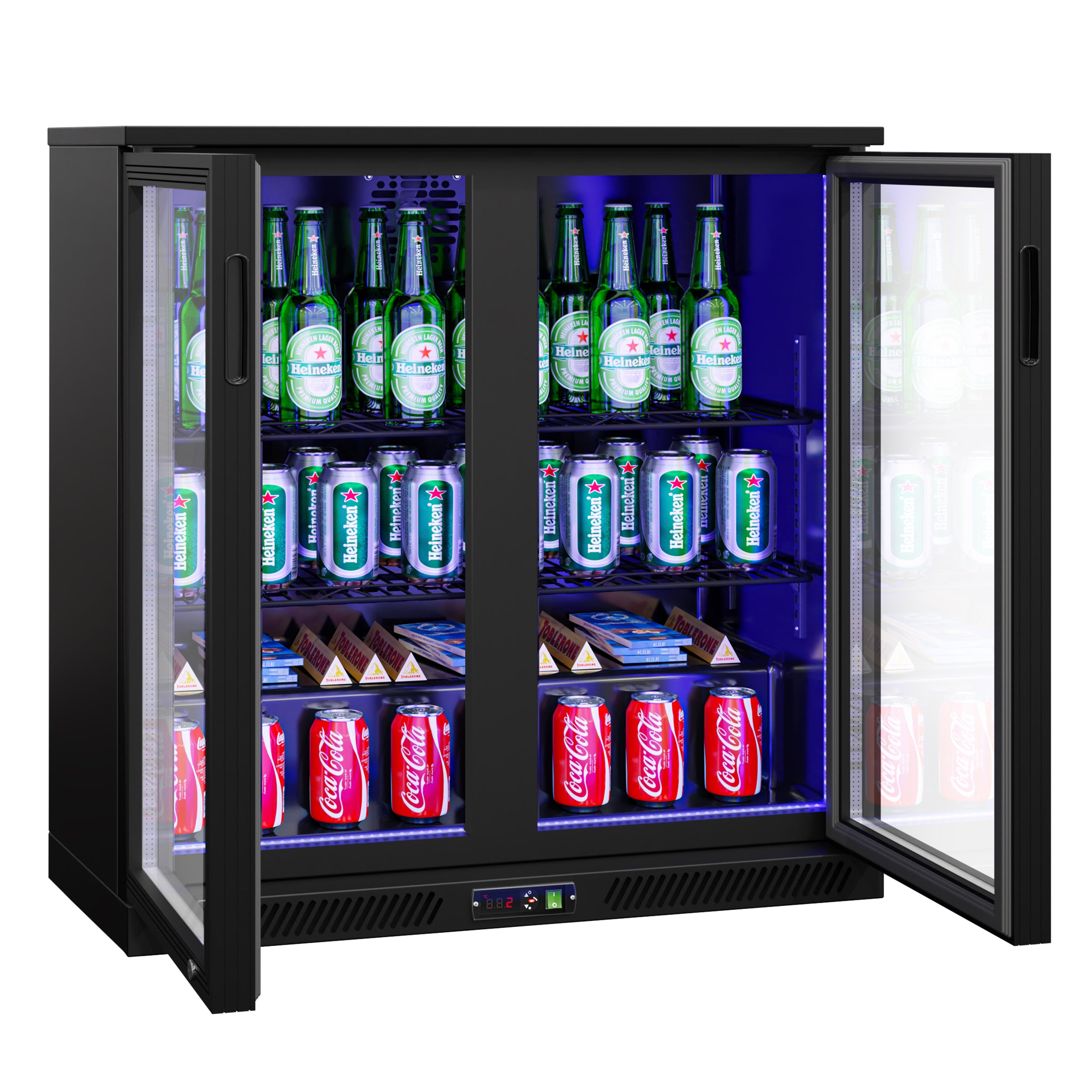 Bar fridge - 900 mm - 220 liters - LED lighting and 2 hinged doors - exterior and interior black