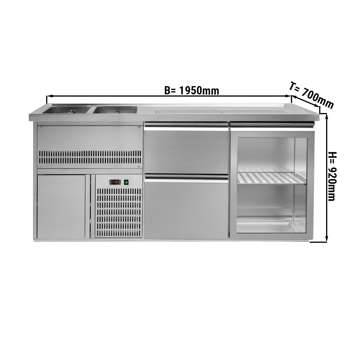 Beer fridge 1.95 x 0.7 m - 1 glass door and 2 drawers 2/5 + 3/5