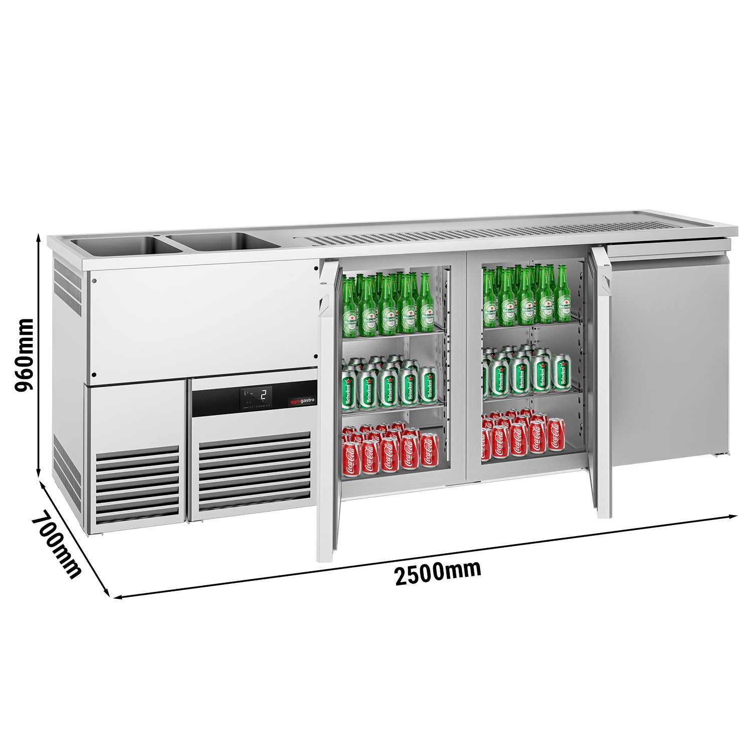 Beer fridge 2.5 x 0.7 m - with 3 doors