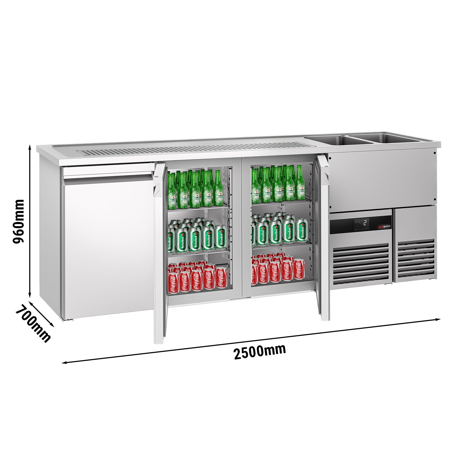 Beer fridge 2.5 x 0.7 m - with 3 doors