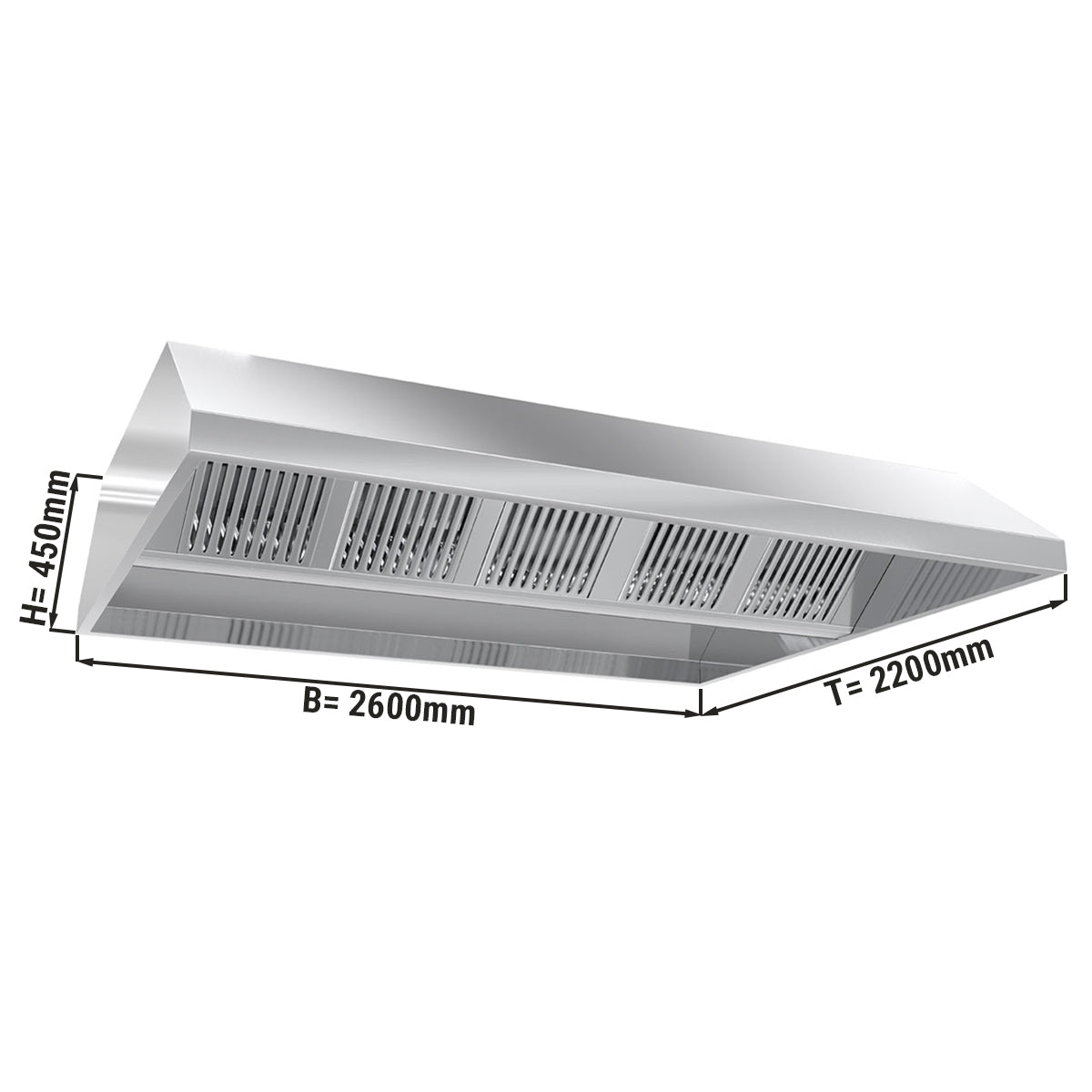 Ceiling hood 2.6 m - with filter and lamp