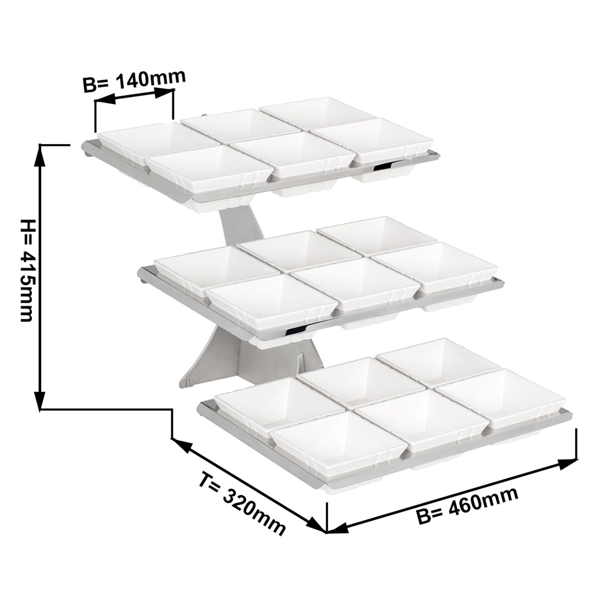 Cake stand/buffet - incl. 18 melamine bowls - square