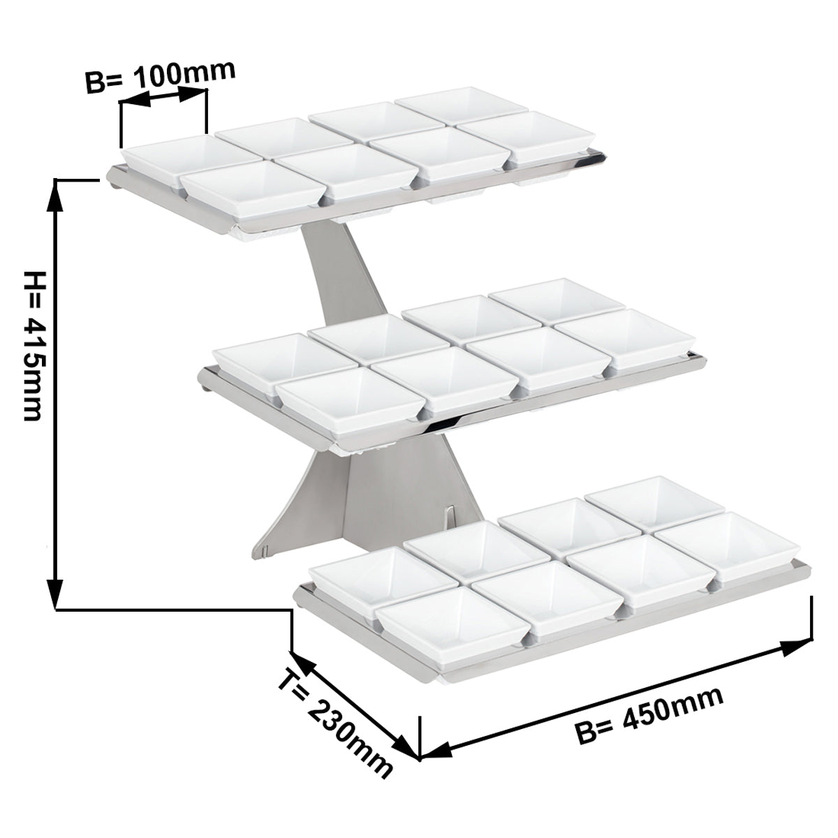 Cake stand / buffet - incl. 24 melamine bowls - square