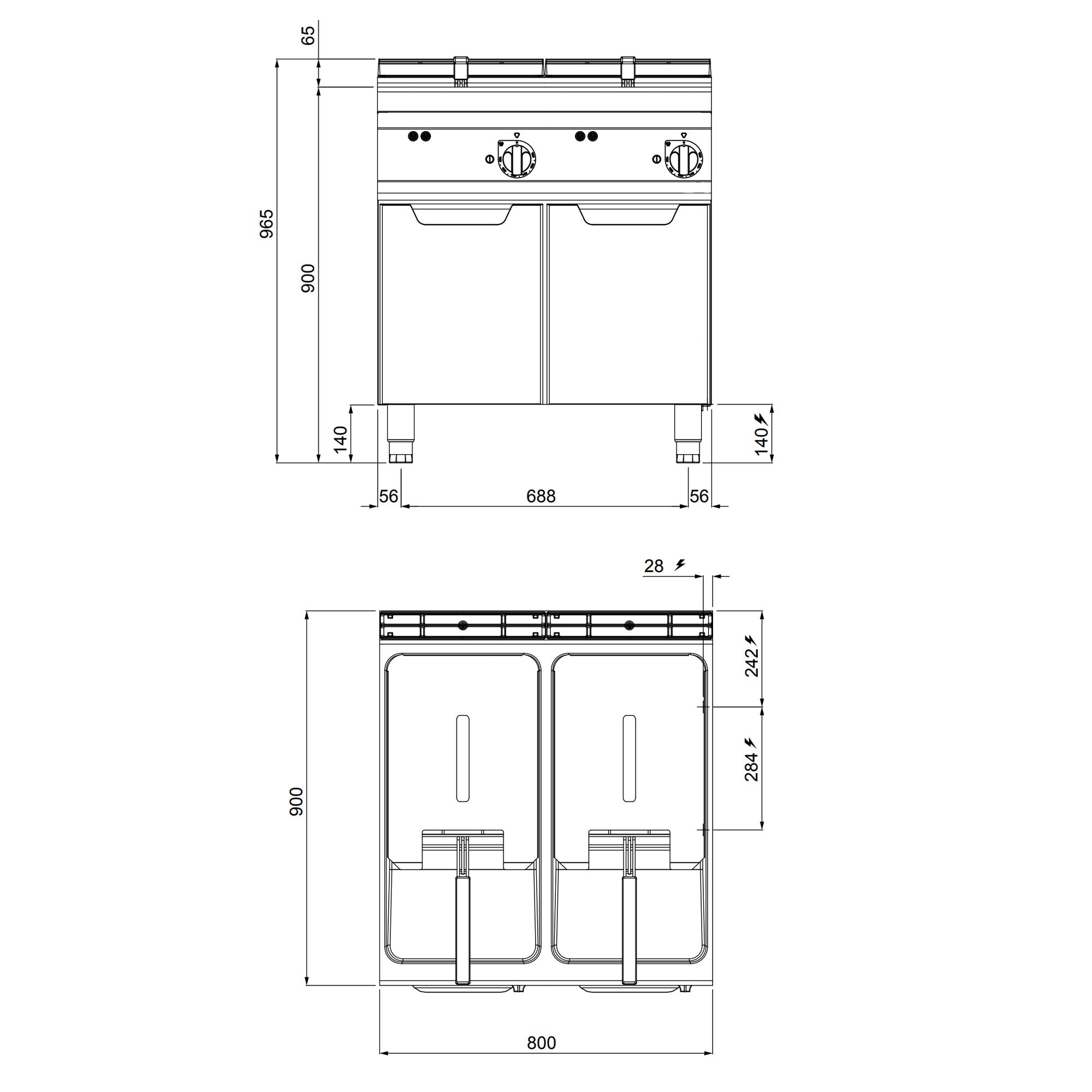 Електрически фритюрник 22+22 литра (44 kW)