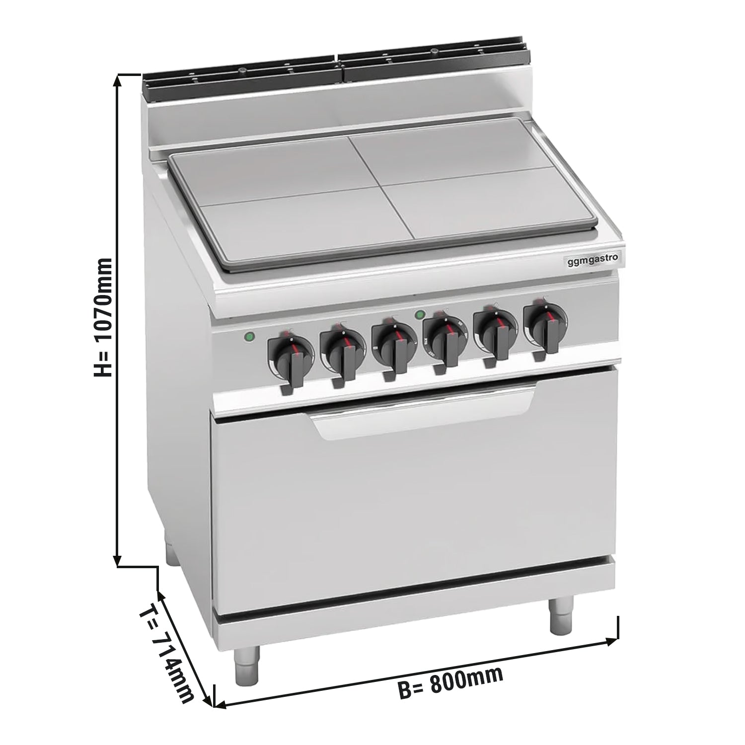 Stove with heating plates (9 kW) + electric static oven (7.5 kW)